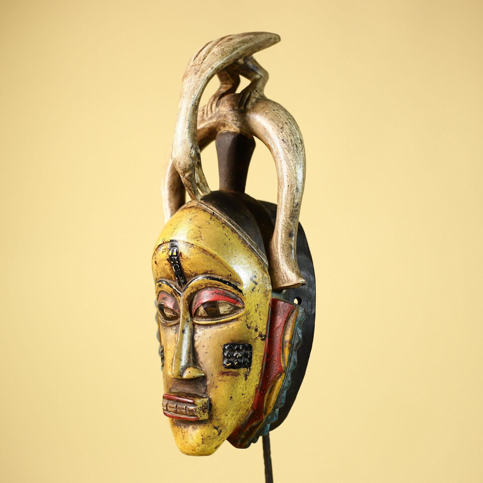 Handmade Guro Tribal Mask African Spirit Wall Art Multicolor Vintage Decor-G6069