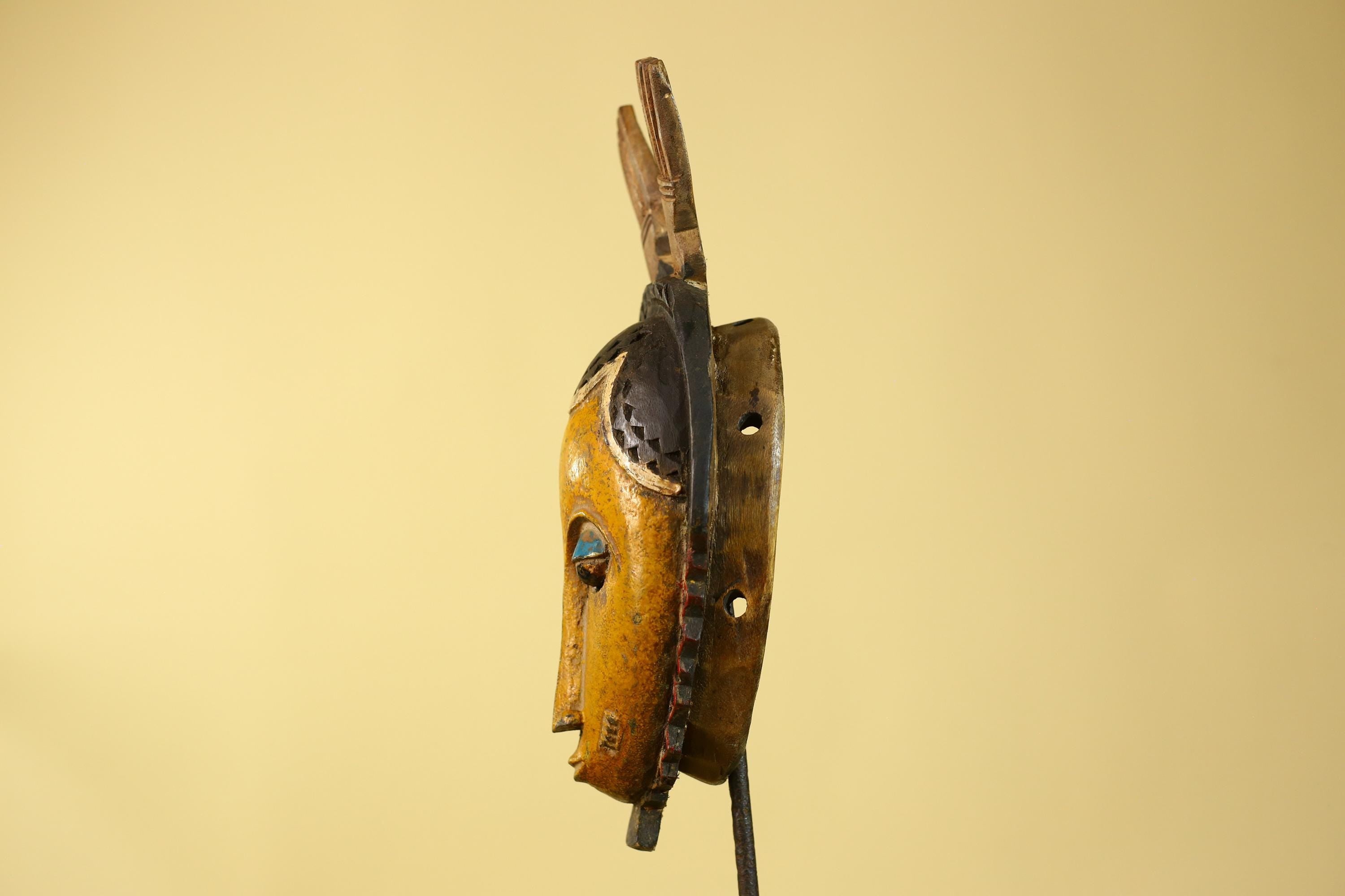 Vintage African Baule Style Mask, Hand Carved Wooden Tribal Wall Art-G6183
