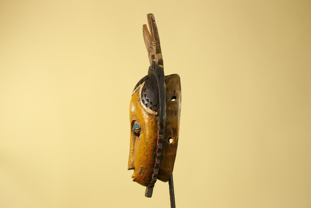 Vintage African Baule Style Mask, Hand Carved Wooden Tribal Wall Art-G6183