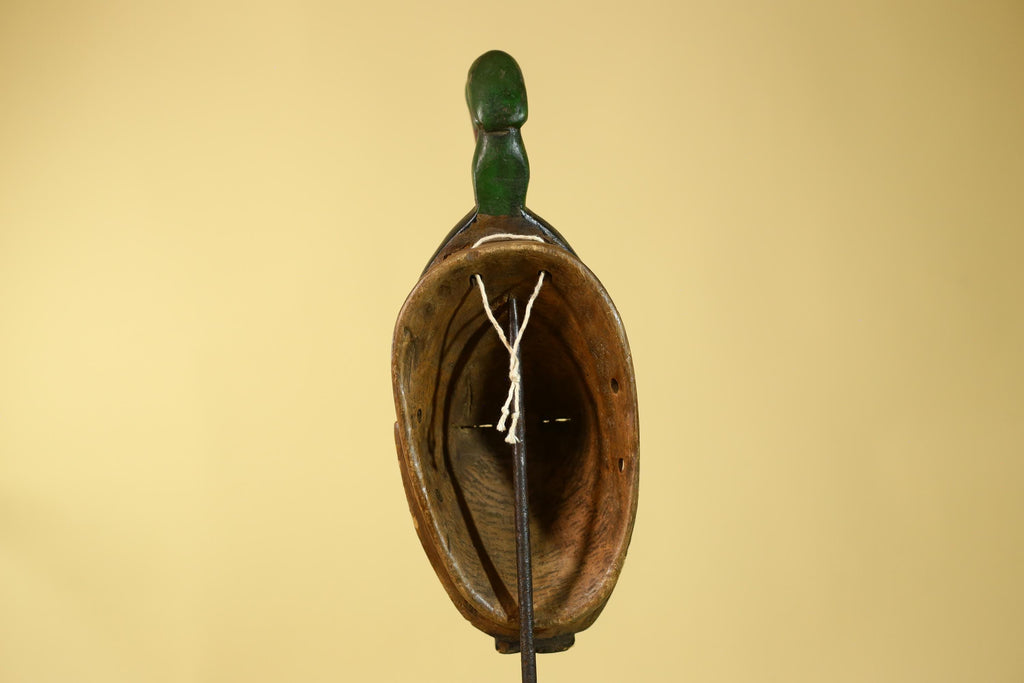 Vintage African Baule Style Mask with Bird Crest, Hand Carved Tribal Wall Art-G6184
