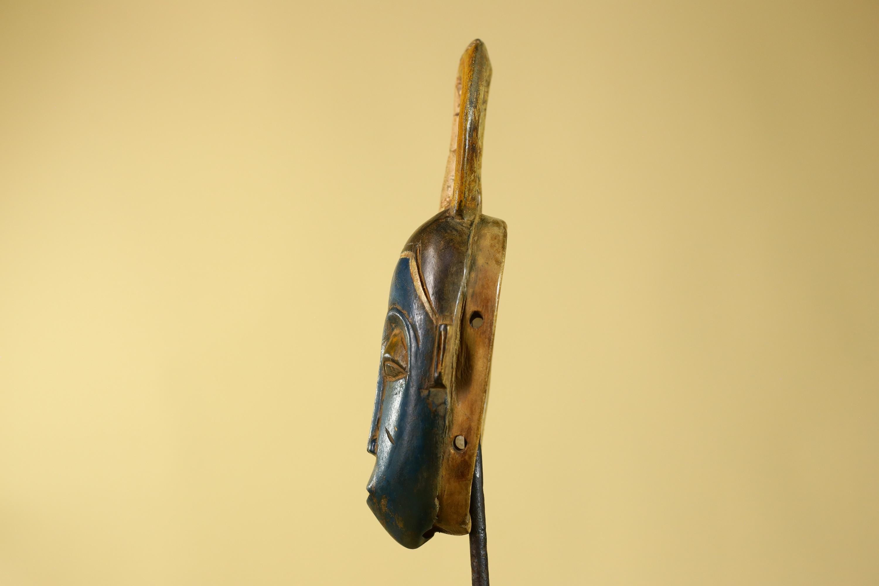 Vintage African Baule Style Mask with Curved Crest, Hand Carved Tribal Art-G6185