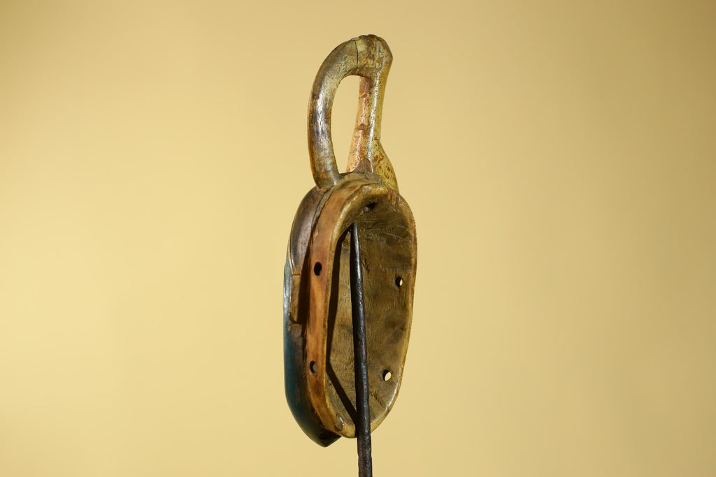 Vintage African Baule Style Mask with Curved Crest, Hand Carved Tribal Art-G6185