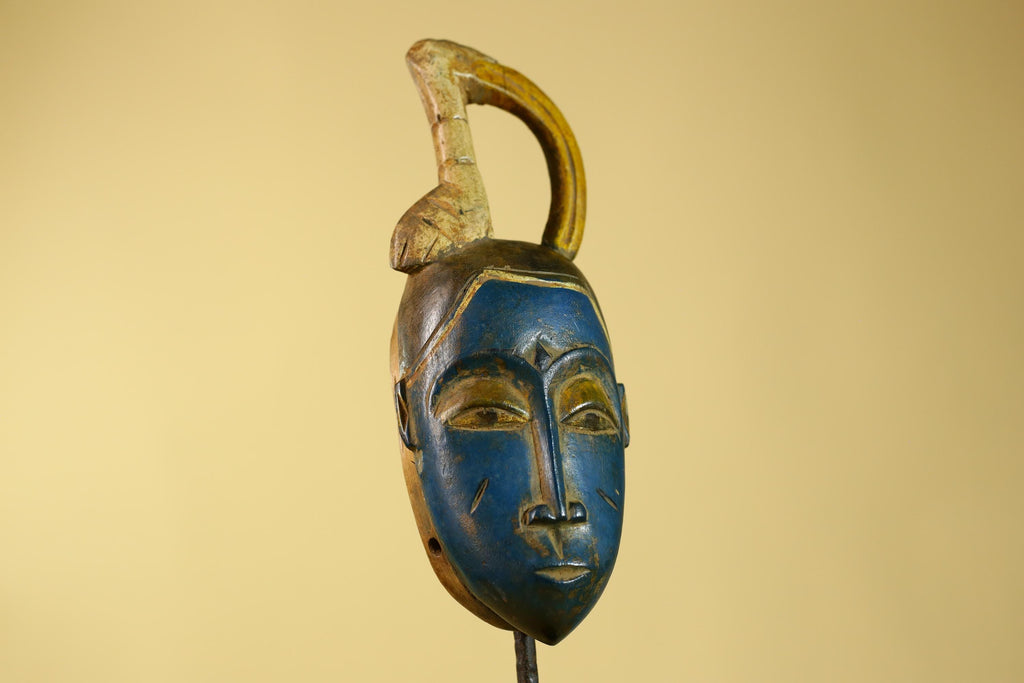Vintage African Baule Style Mask with Curved Crest, Hand Carved Tribal Art-G6185