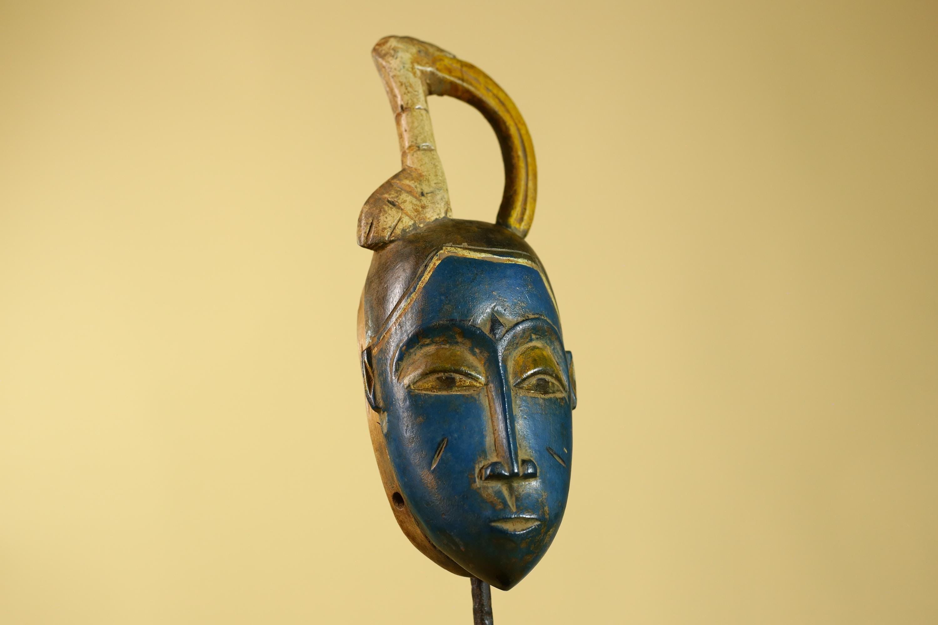 Vintage African Baule Style Mask with Curved Crest, Hand Carved Tribal Art-G6185