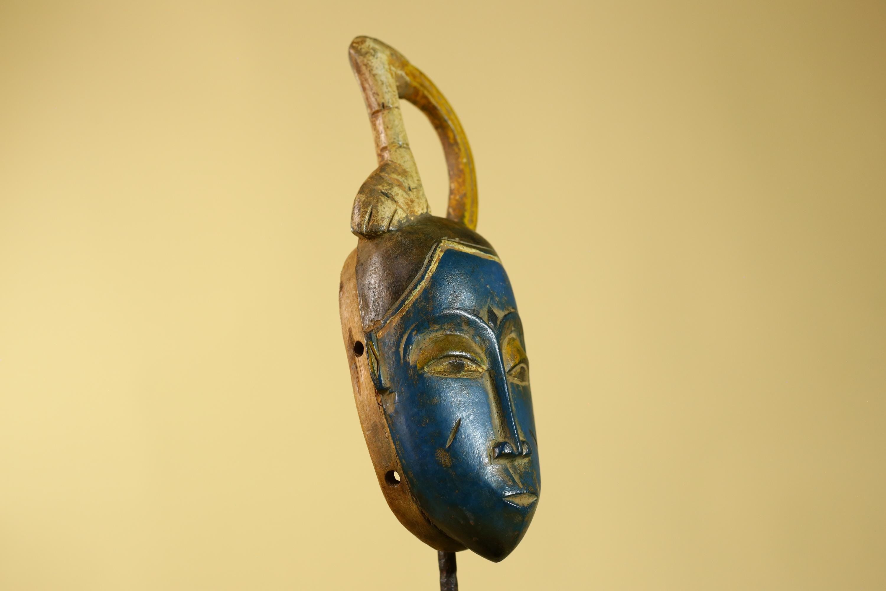 Vintage African Baule Style Mask with Curved Crest, Hand Carved Tribal Art-G6185