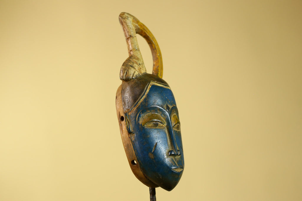 Vintage African Baule Style Mask with Curved Crest, Hand Carved Tribal Art-G6185