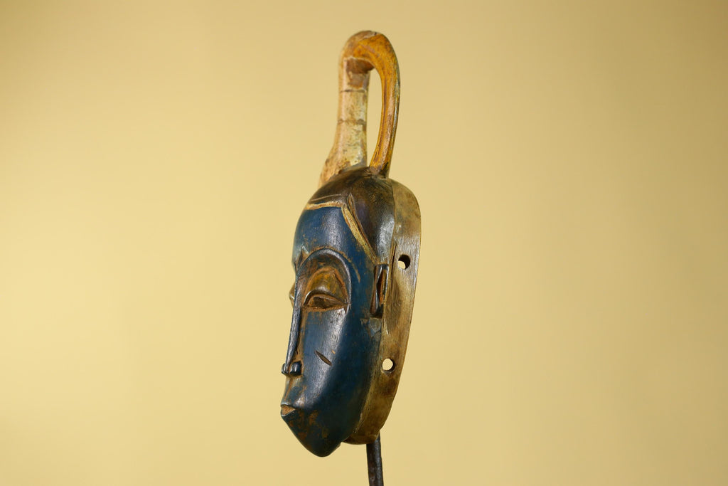 Vintage African Baule Style Mask with Curved Crest, Hand Carved Tribal Art-G6185