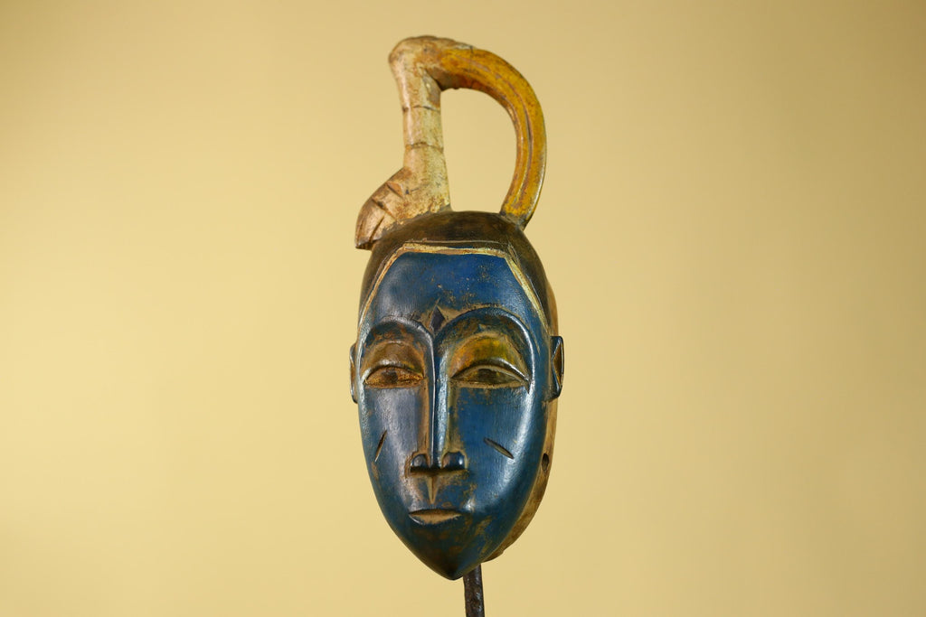 Vintage African Baule Style Mask with Curved Crest, Hand Carved Tribal Art-G6185
