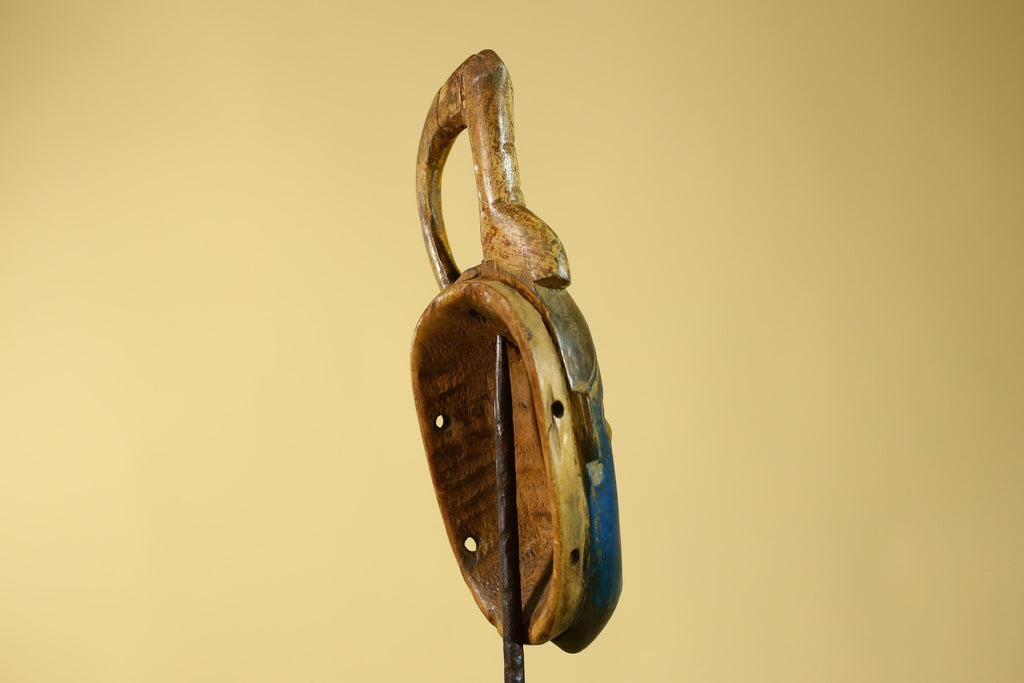 Vintage African Baule Style Mask with Curved Crest, Hand Carved Tribal Art-G6185