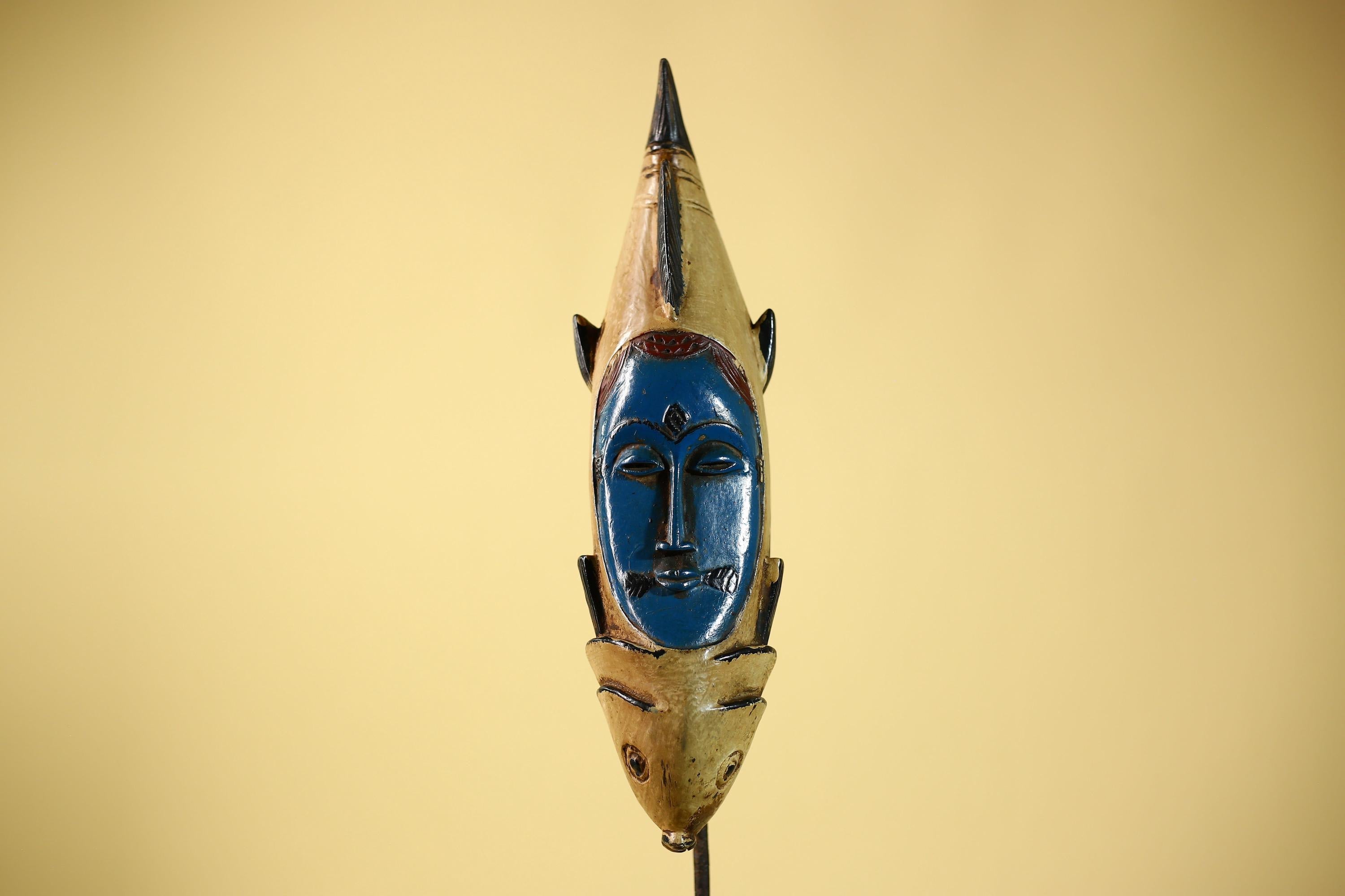 African mask Baule fish totem wooden tribal mask wall art vintage decor-G6077