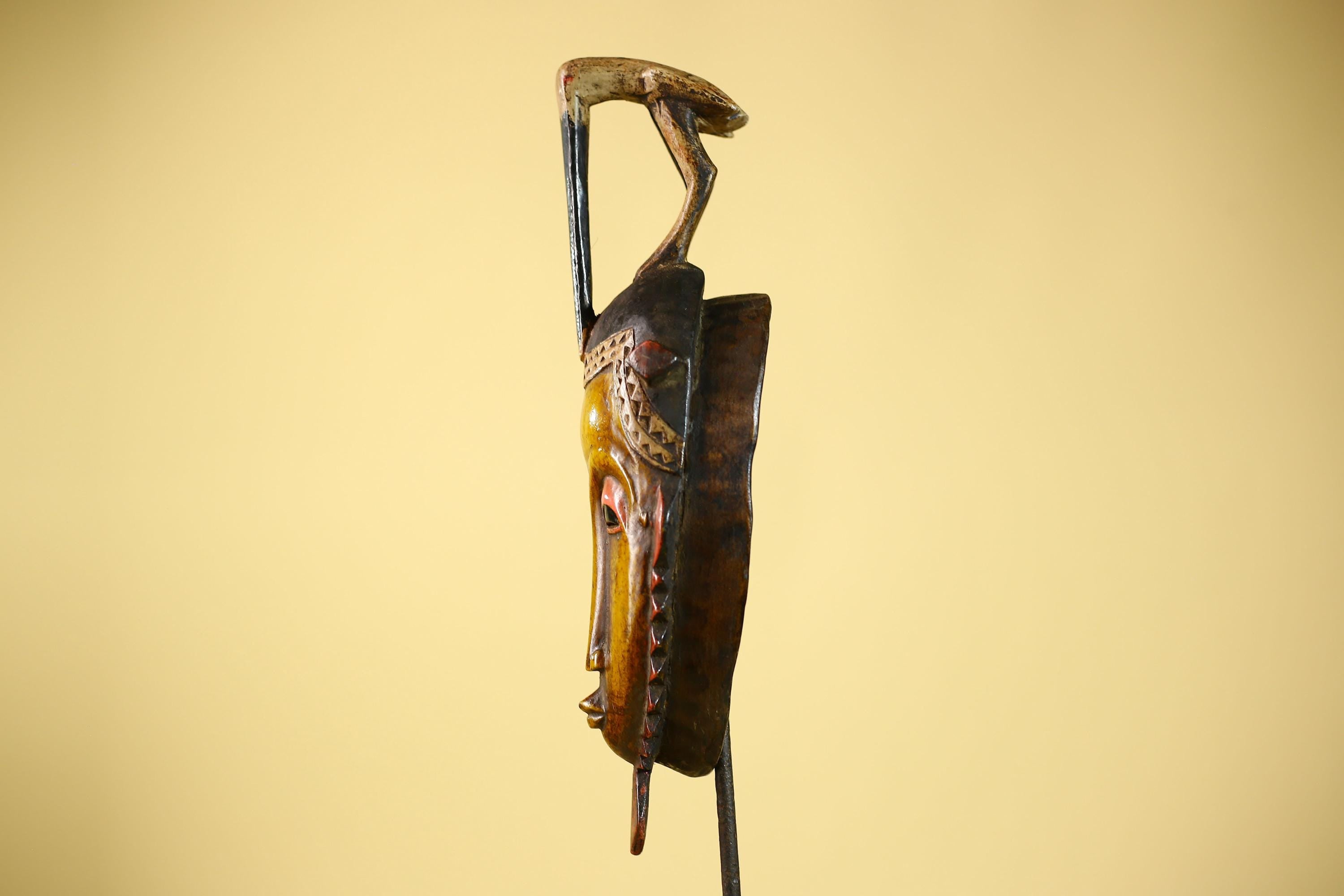 Rare African Mask Guro Tribal Wooden Art Bird Crest Handcarved Vintage Decor-G6079