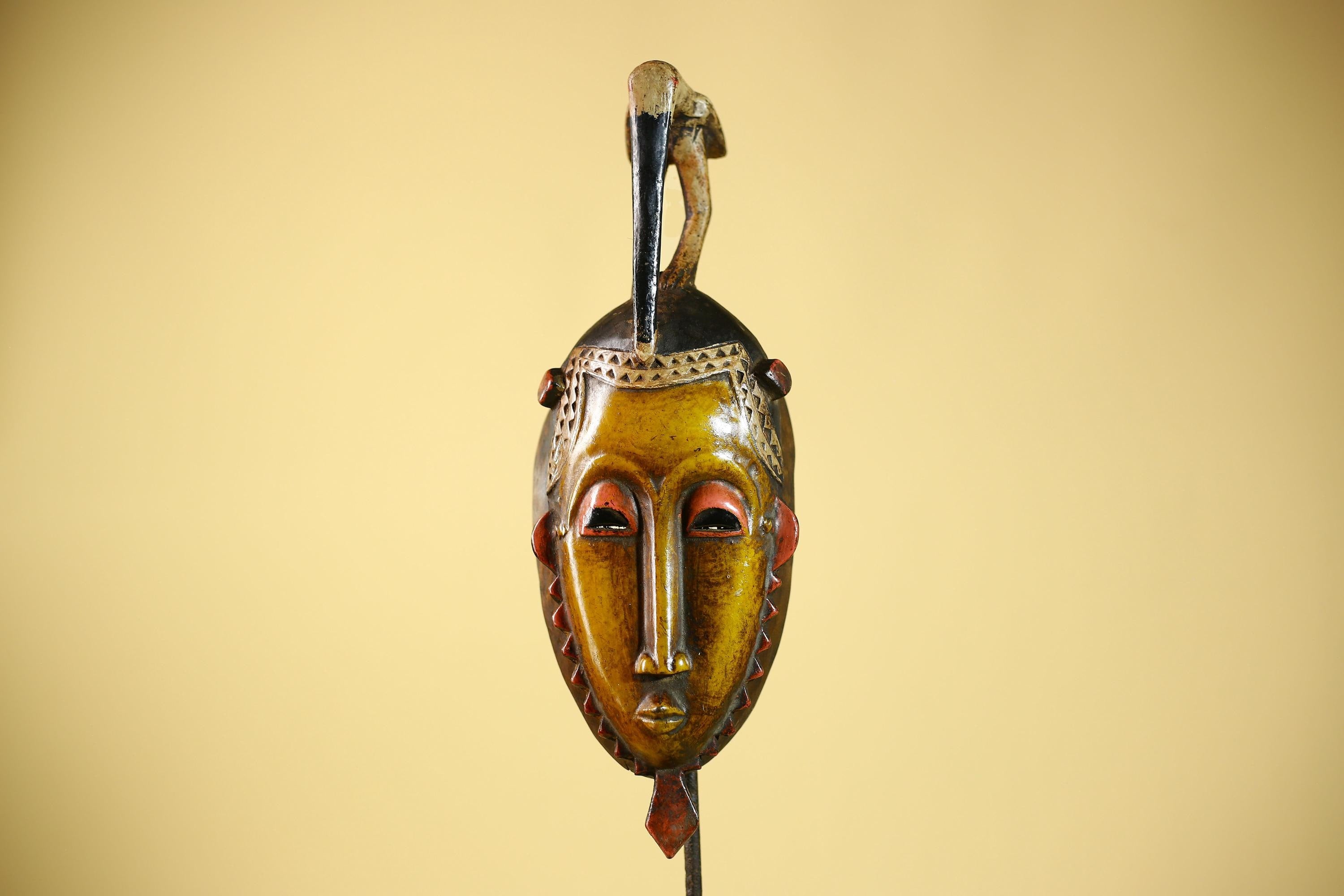 Rare African Mask Guro Tribal Wooden Art Bird Crest Handcarved Vintage Decor-G6079