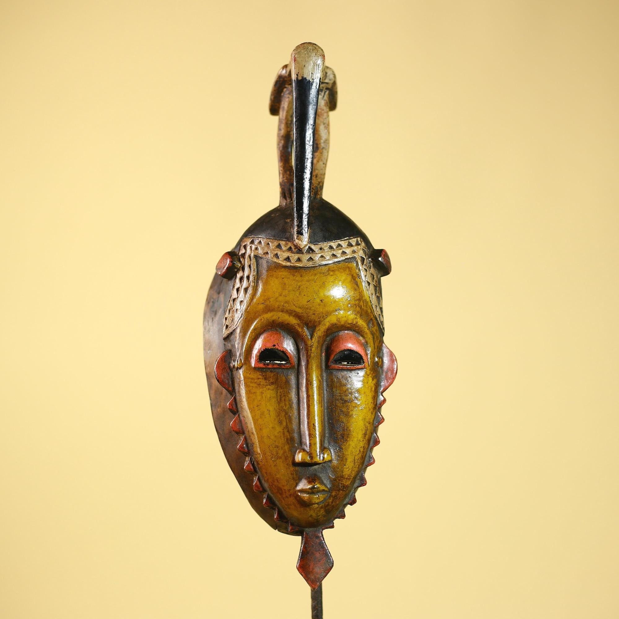 Rare African Mask Guro Tribal Wooden Art Bird Crest Handcarved Vintage Decor-G6079
