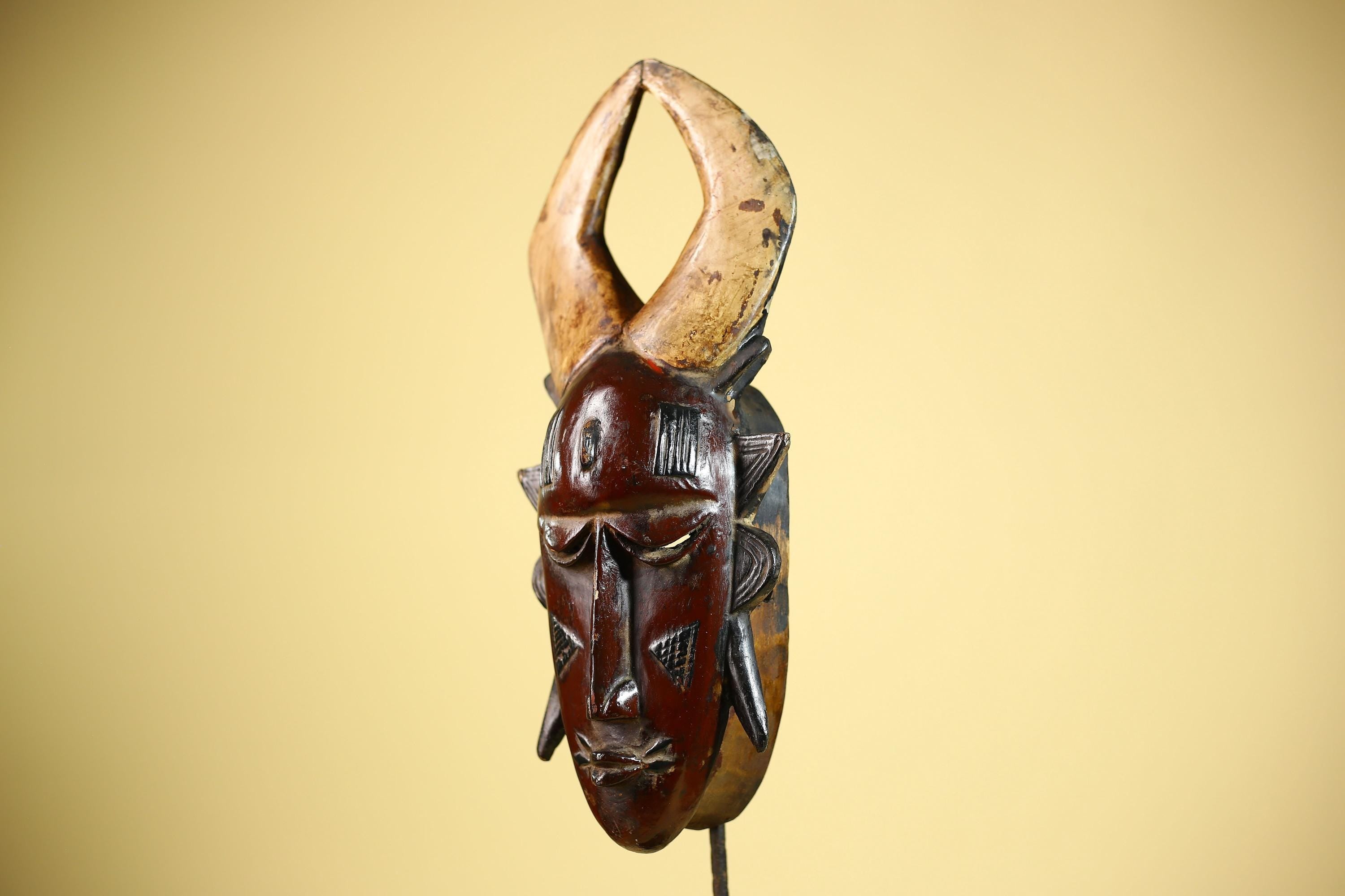 African Mask Guro Horned Vintage Tribal Art Handmade Wooden Wall Display-G6080