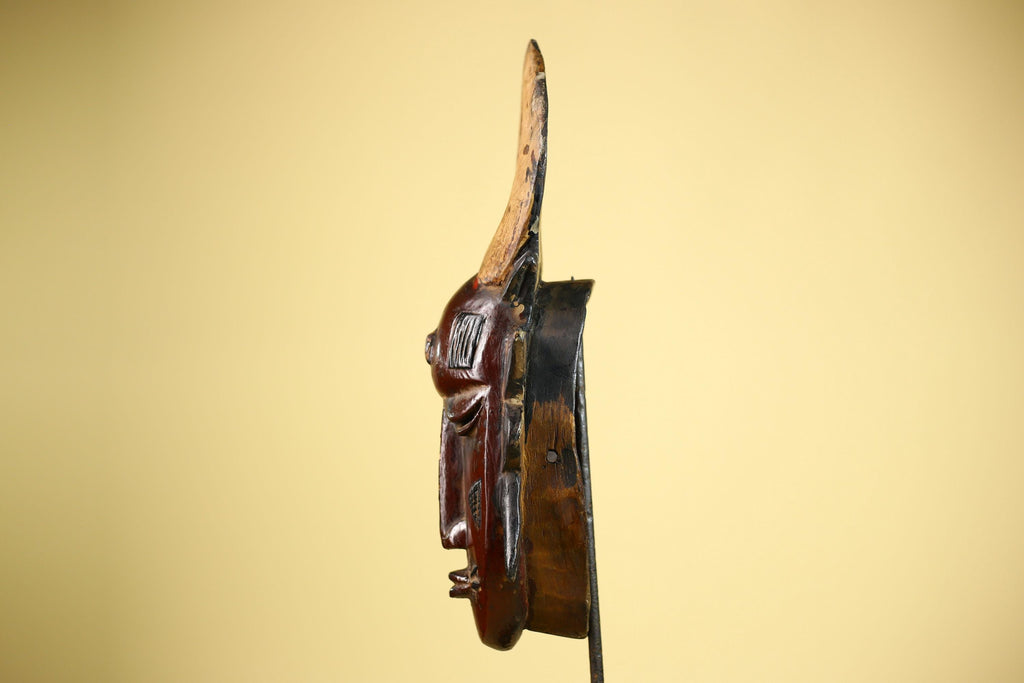 African Mask Guro Horned Vintage Tribal Art Handmade Wooden Wall Display-G6080