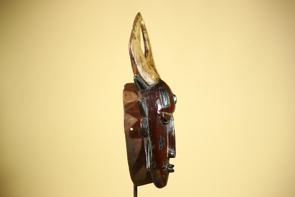 African Mask Guro Horned Vintage Tribal Art Handmade Wooden Wall Display-G6080