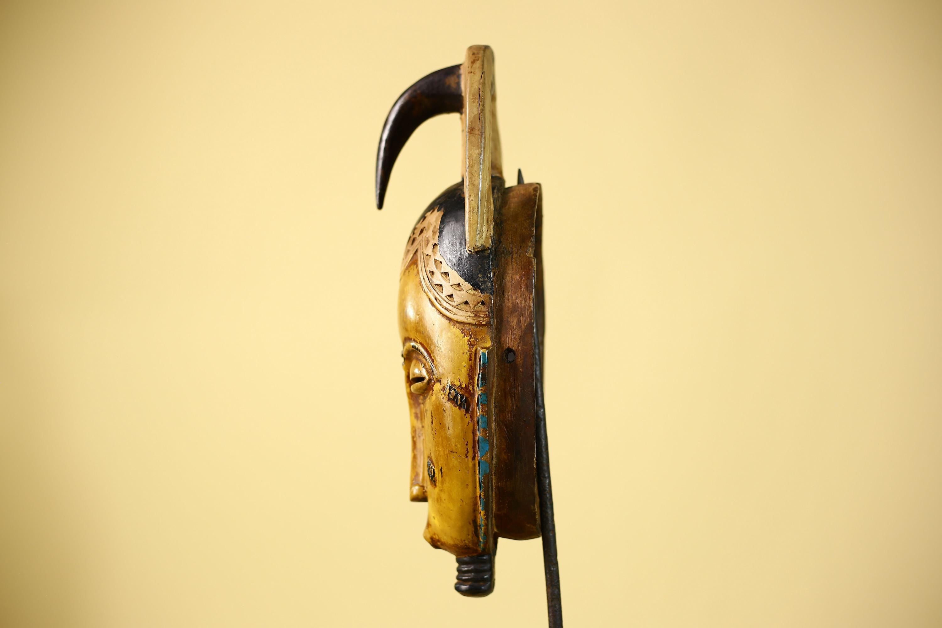 Vintage African Mask Guro Round Crest Tribal Wall Art Wooden Handmade Decor-G6081