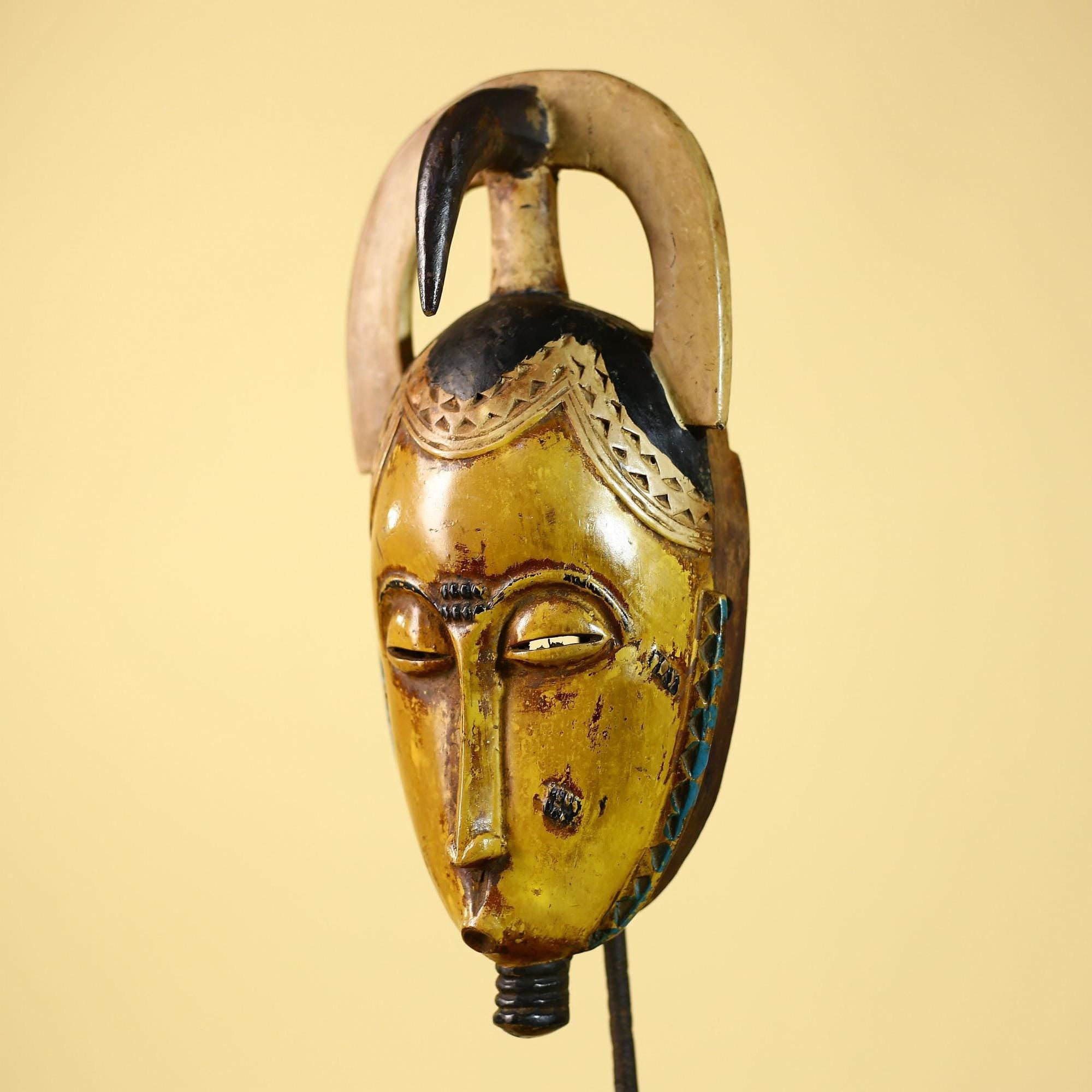 Vintage African Mask Guro Round Crest Tribal Wall Art Wooden Handmade Decor-G6081