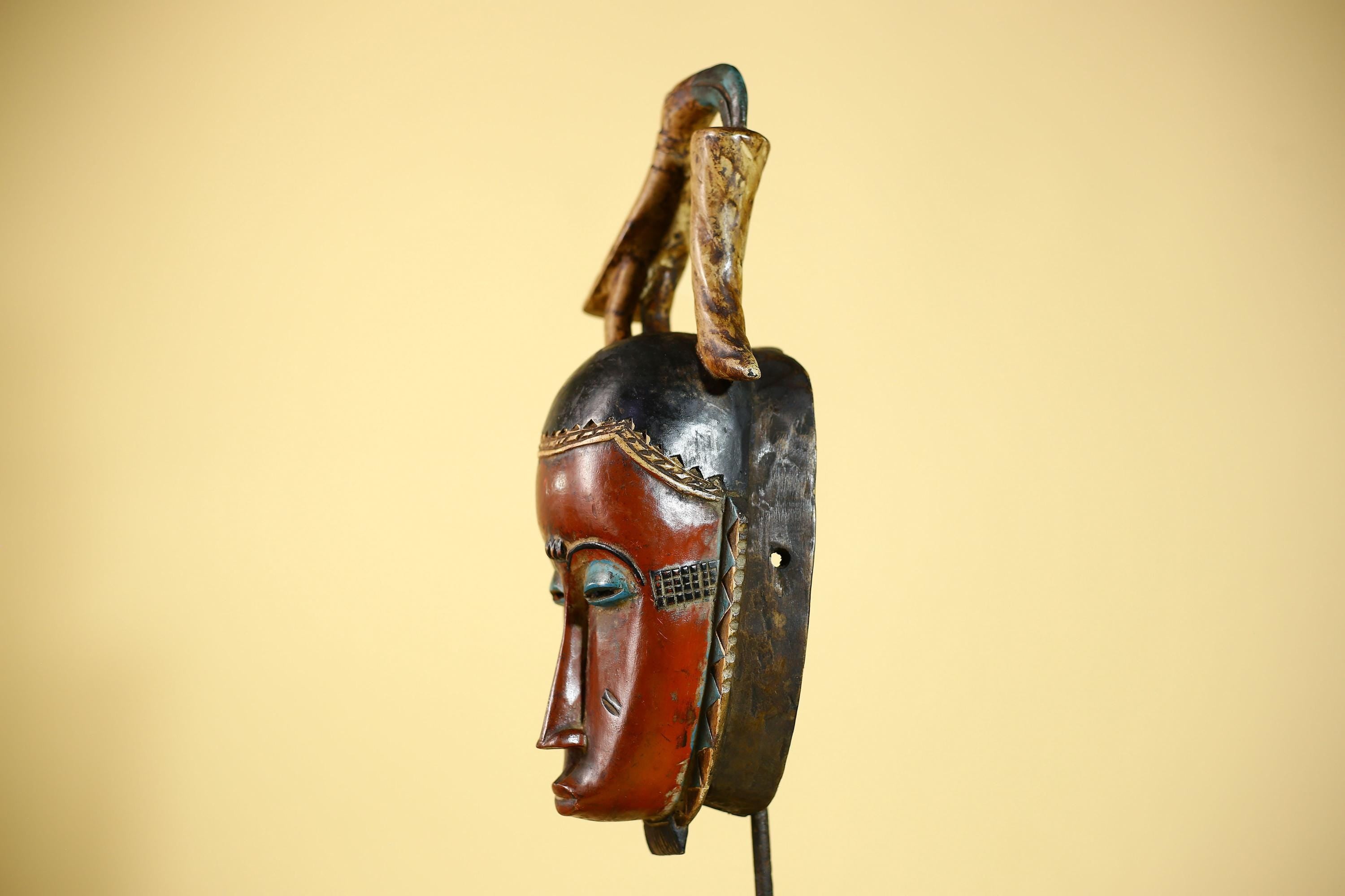Rare African Mask Baule  Wooden Tribal Art Bird Crest Wall Decor-G6083