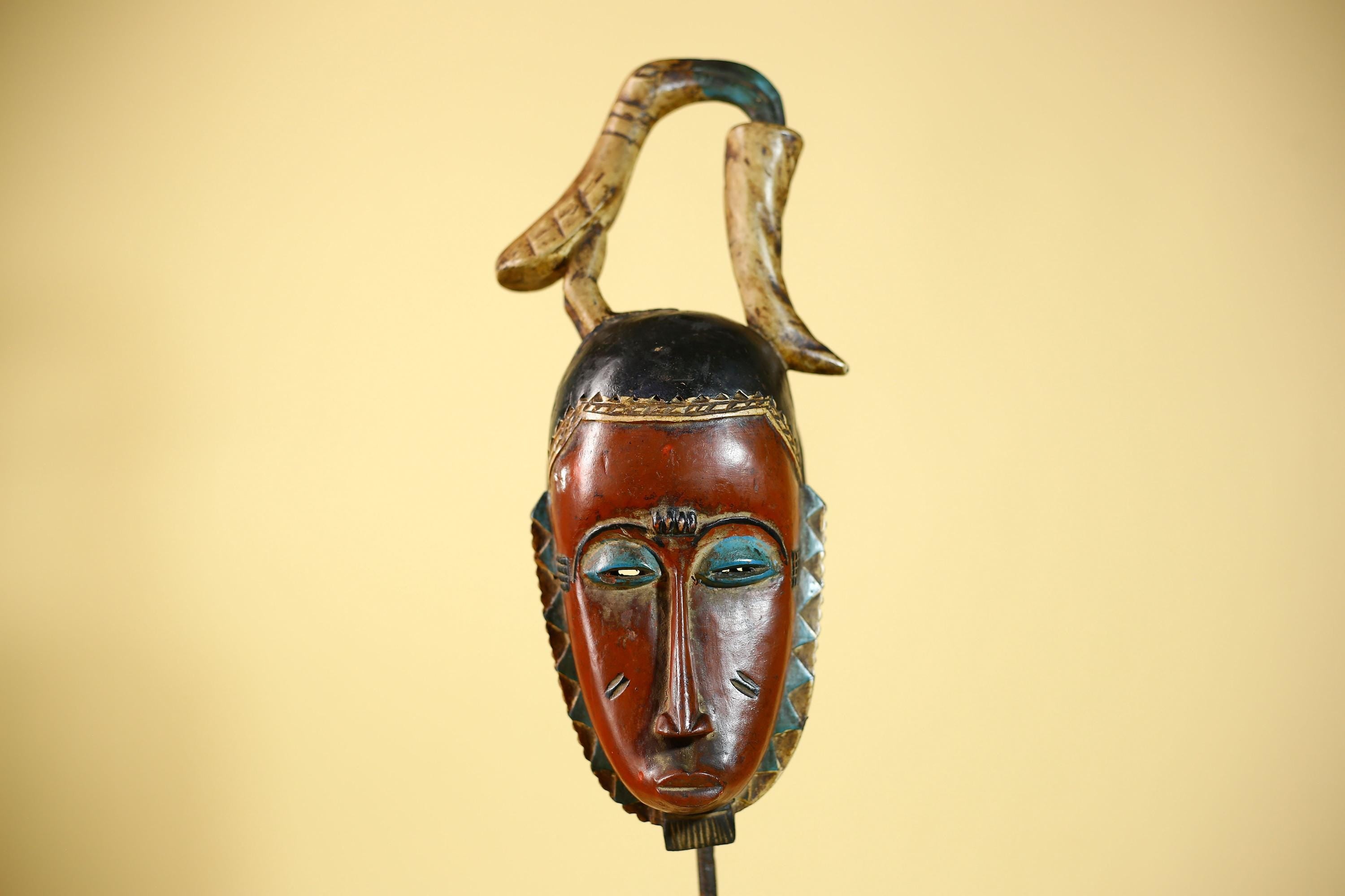 Rare African Mask Baule  Wooden Tribal Art Bird Crest Wall Decor-G6083