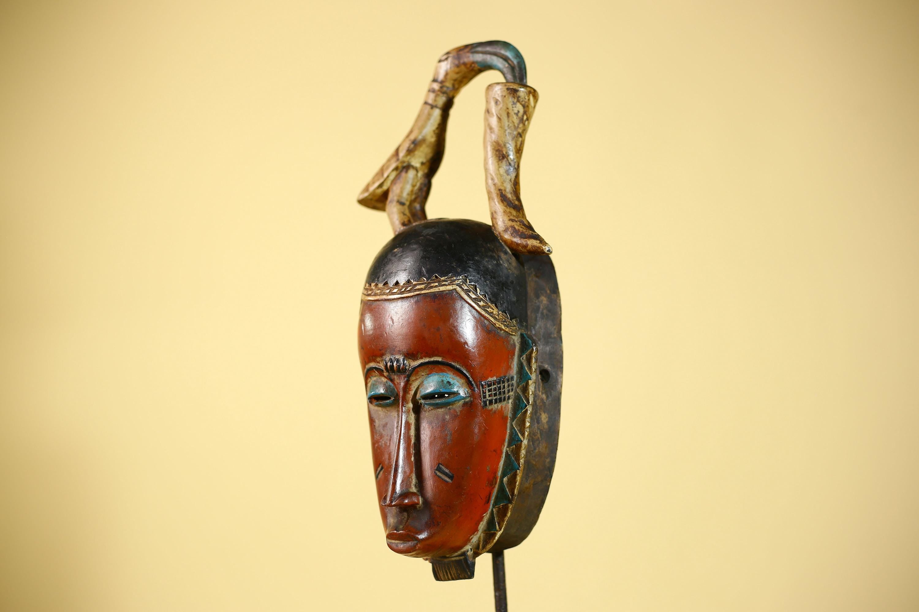 Rare African Mask Baule  Wooden Tribal Art Bird Crest Wall Decor-G6083