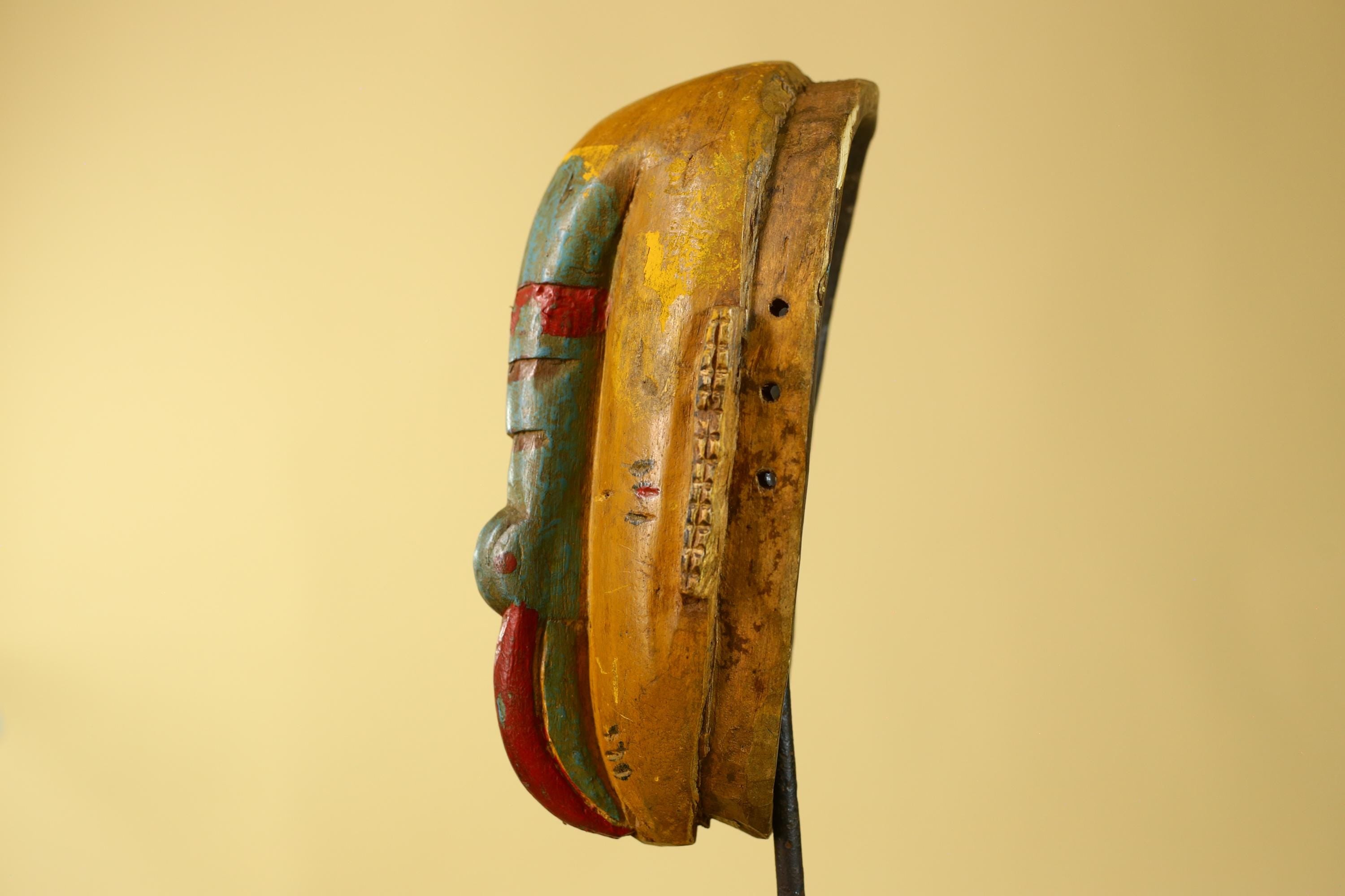 Vintage West African Painted Guro Wooden Mask -Tribal Art Wall Decor-G6187
