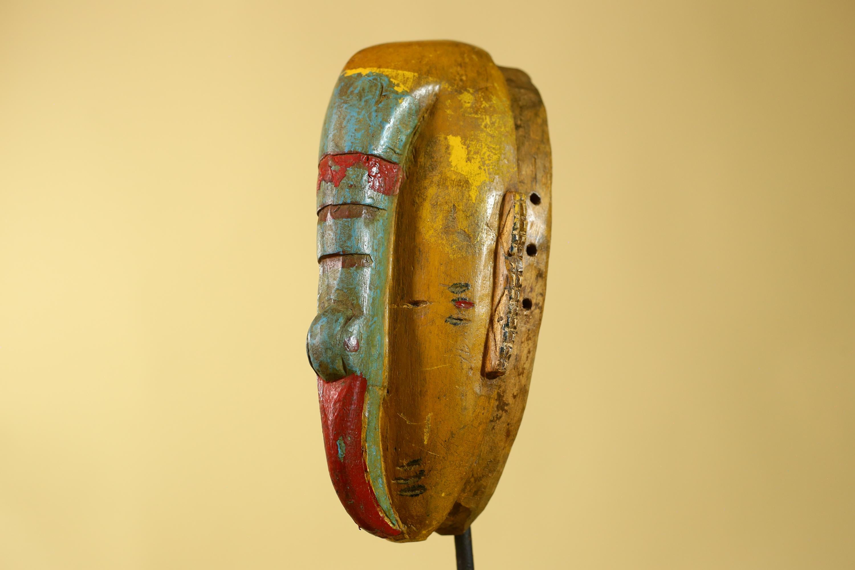 Vintage West African Painted Guro Wooden Mask -Tribal Art Wall Decor-G6187