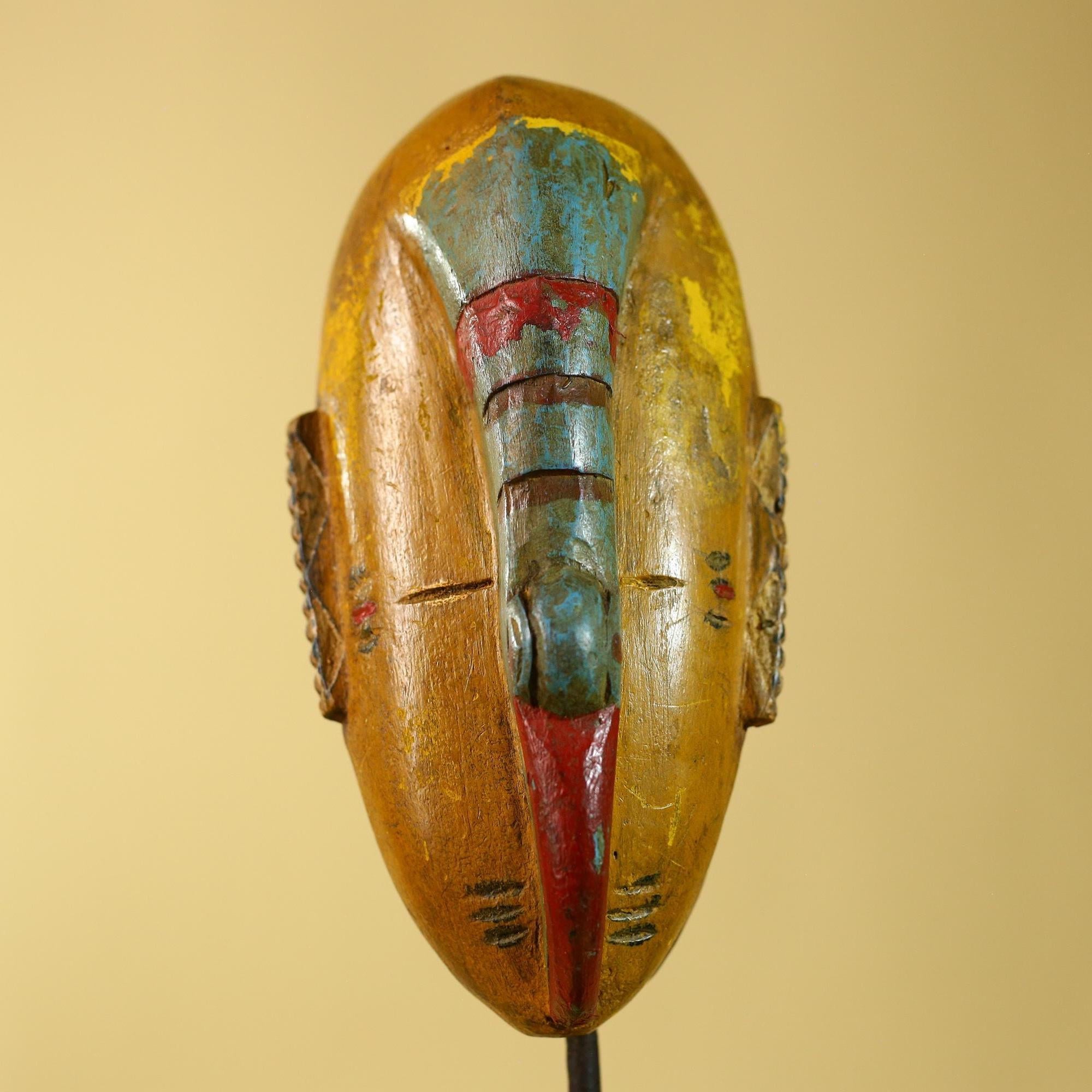 Vintage West African Painted Guro Wooden Mask -Tribal Art Wall Decor-G6187