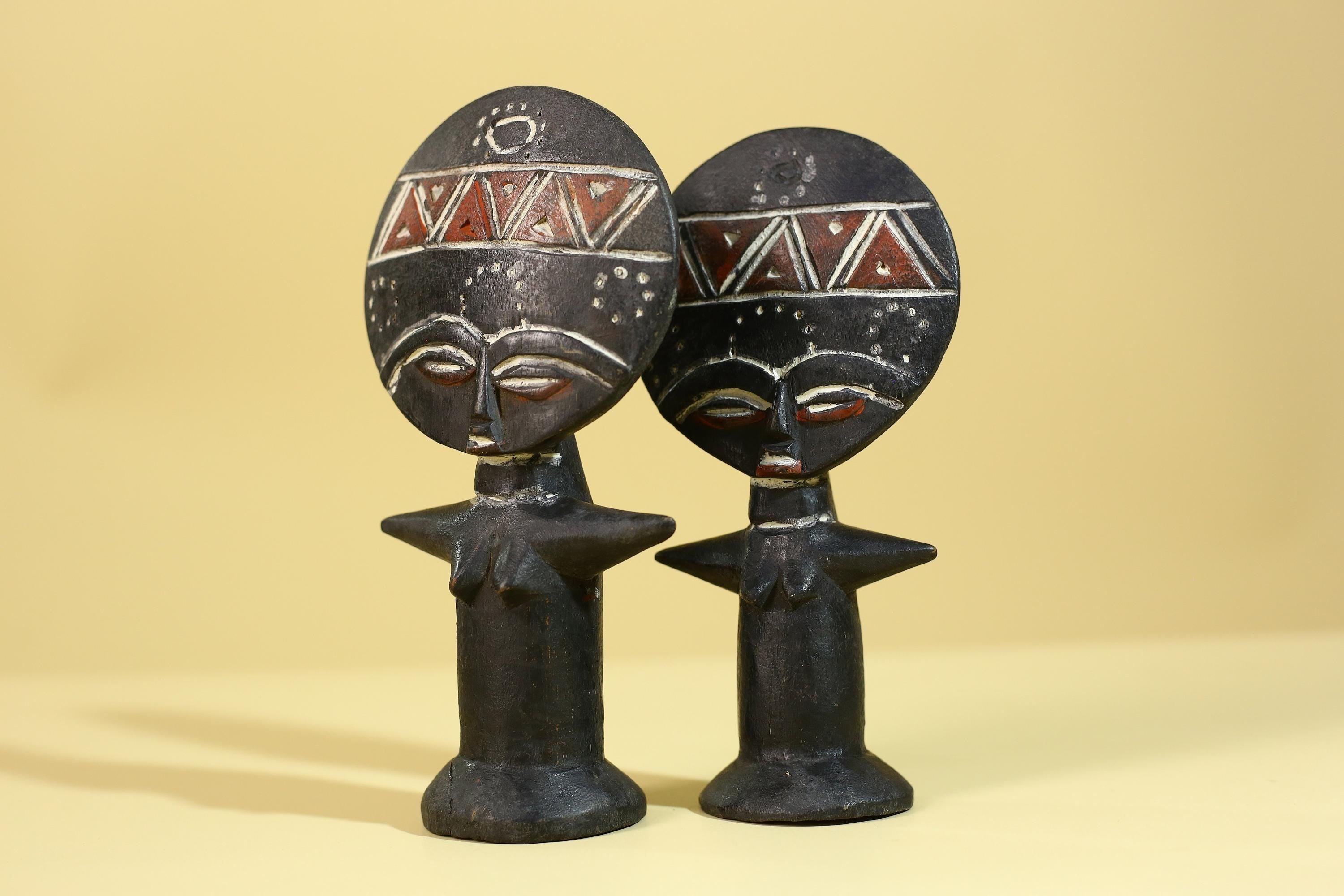 African Wooden Twin Figures Pair – Hand Carved Tribal Art Vintage Decor-G6191