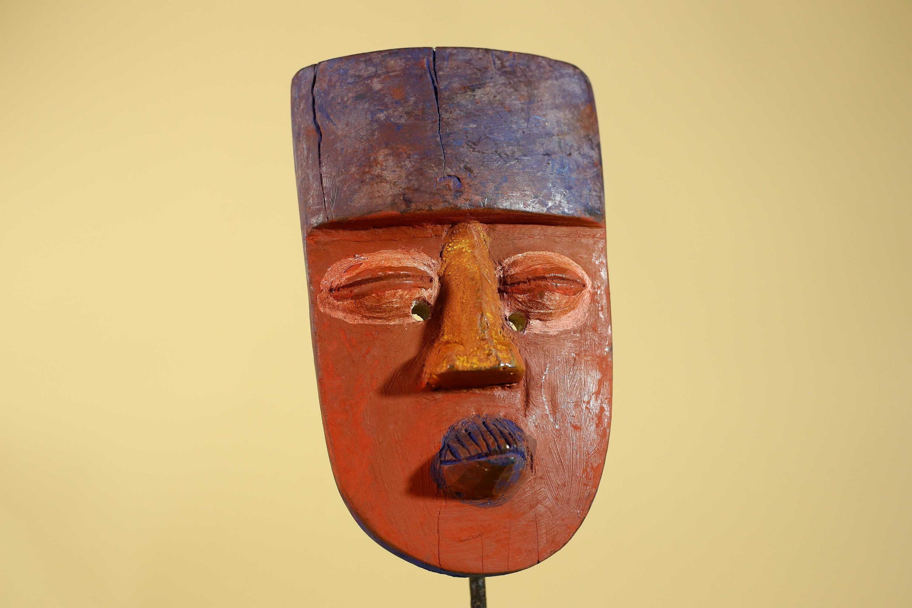 African Wooden Decorated Mask- Hand Carved Painted Tribal Art Wall Decor-G6192