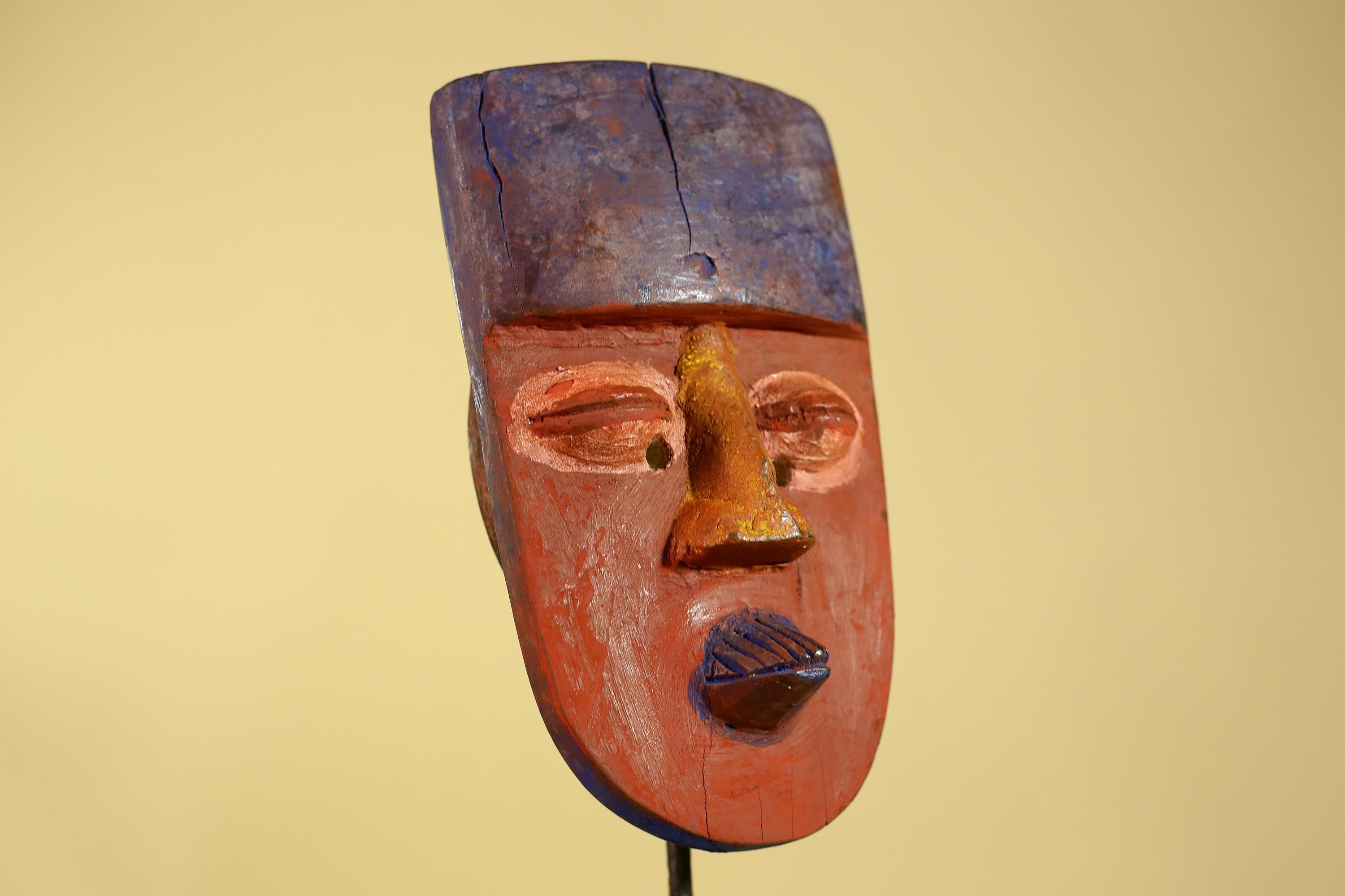 African Wooden Decorated Mask- Hand Carved Painted Tribal Art Wall Decor-G6192