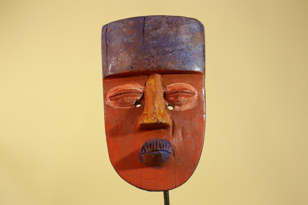 African Wooden Decorated Mask- Hand Carved Painted Tribal Art Wall Decor-G6192