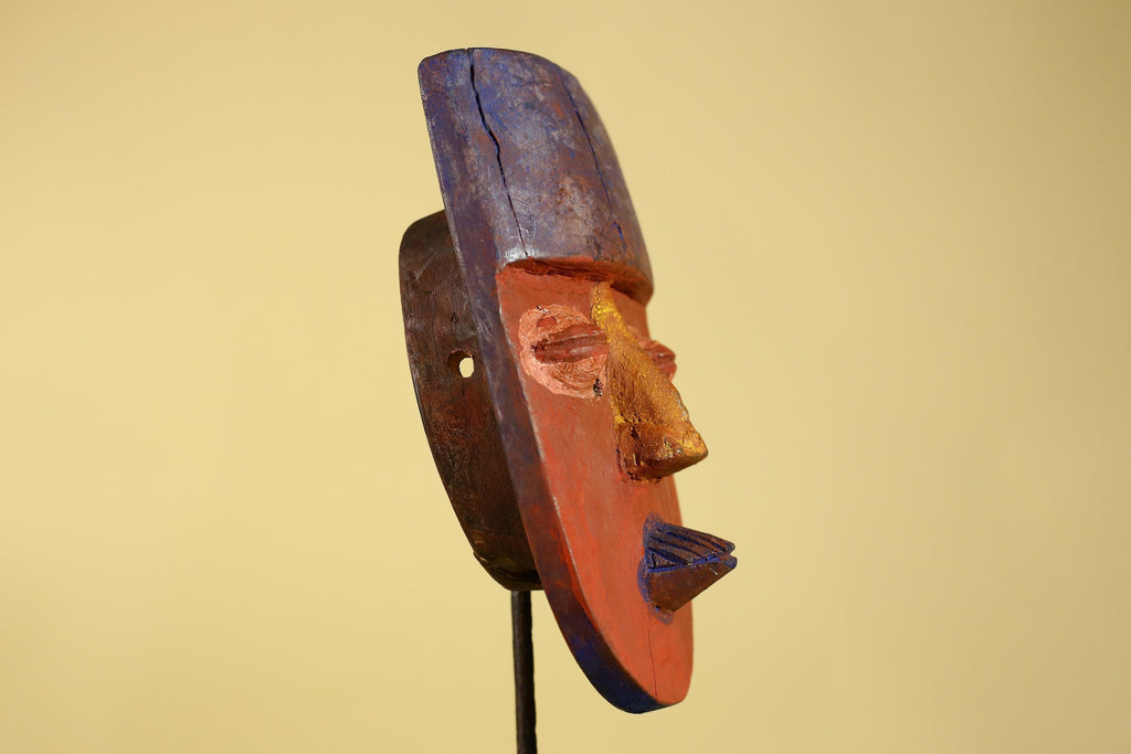 African Wooden Decorated Mask- Hand Carved Painted Tribal Art Wall Decor-G6192