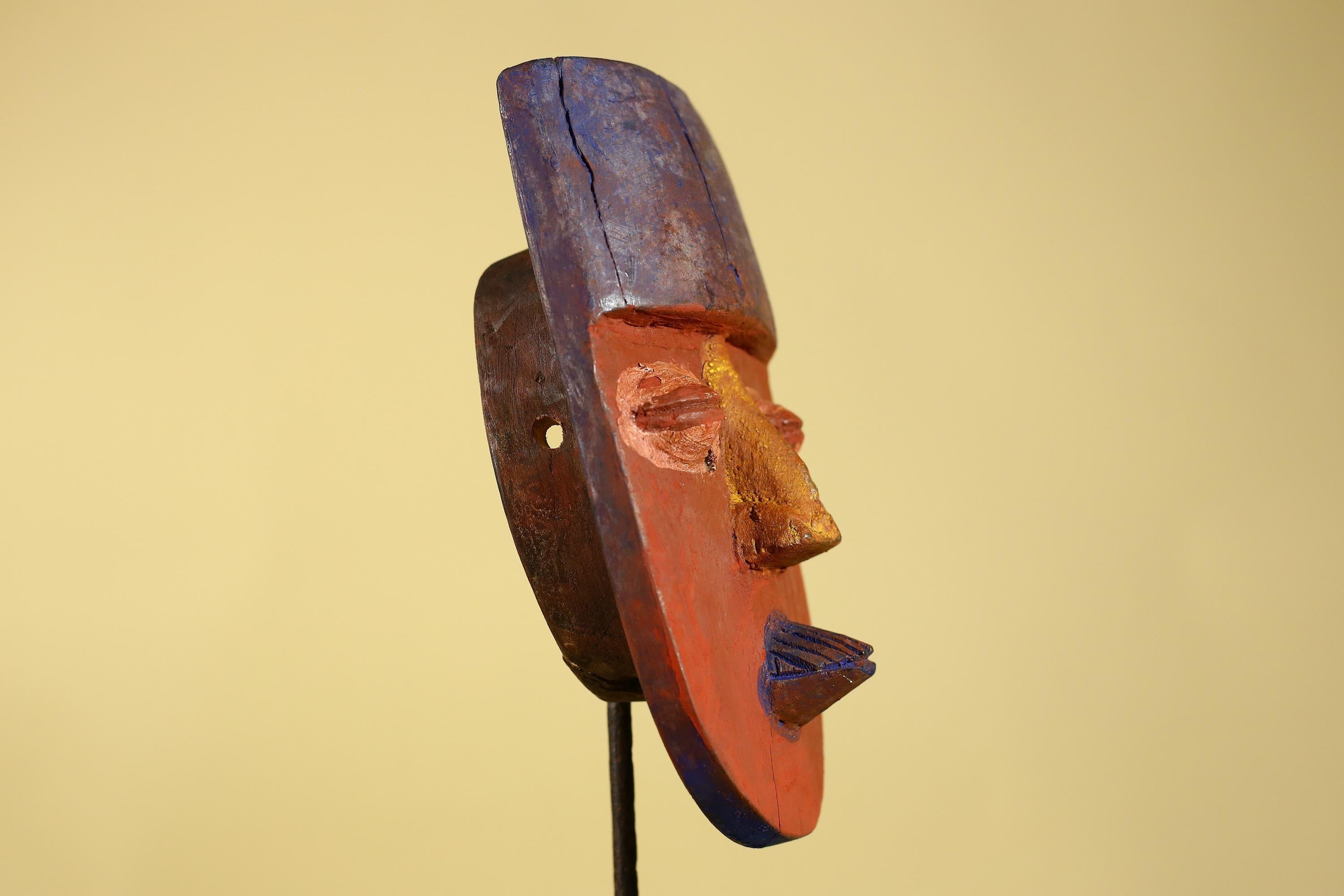 African Wooden Decorated Mask- Hand Carved Painted Tribal Art Wall Decor-G6192