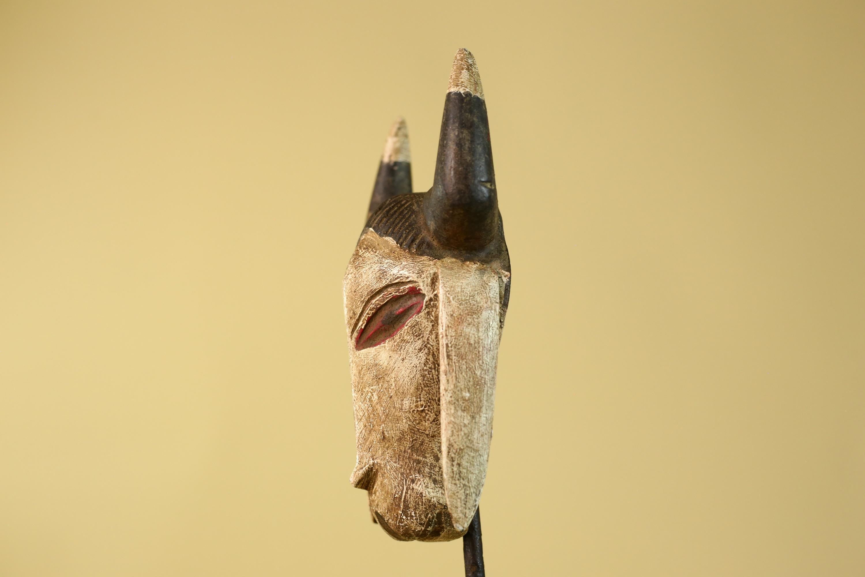 African Horned Senufo Mask-Hand Carved Wood Tribal Art Vintage Wall Decor-G6193