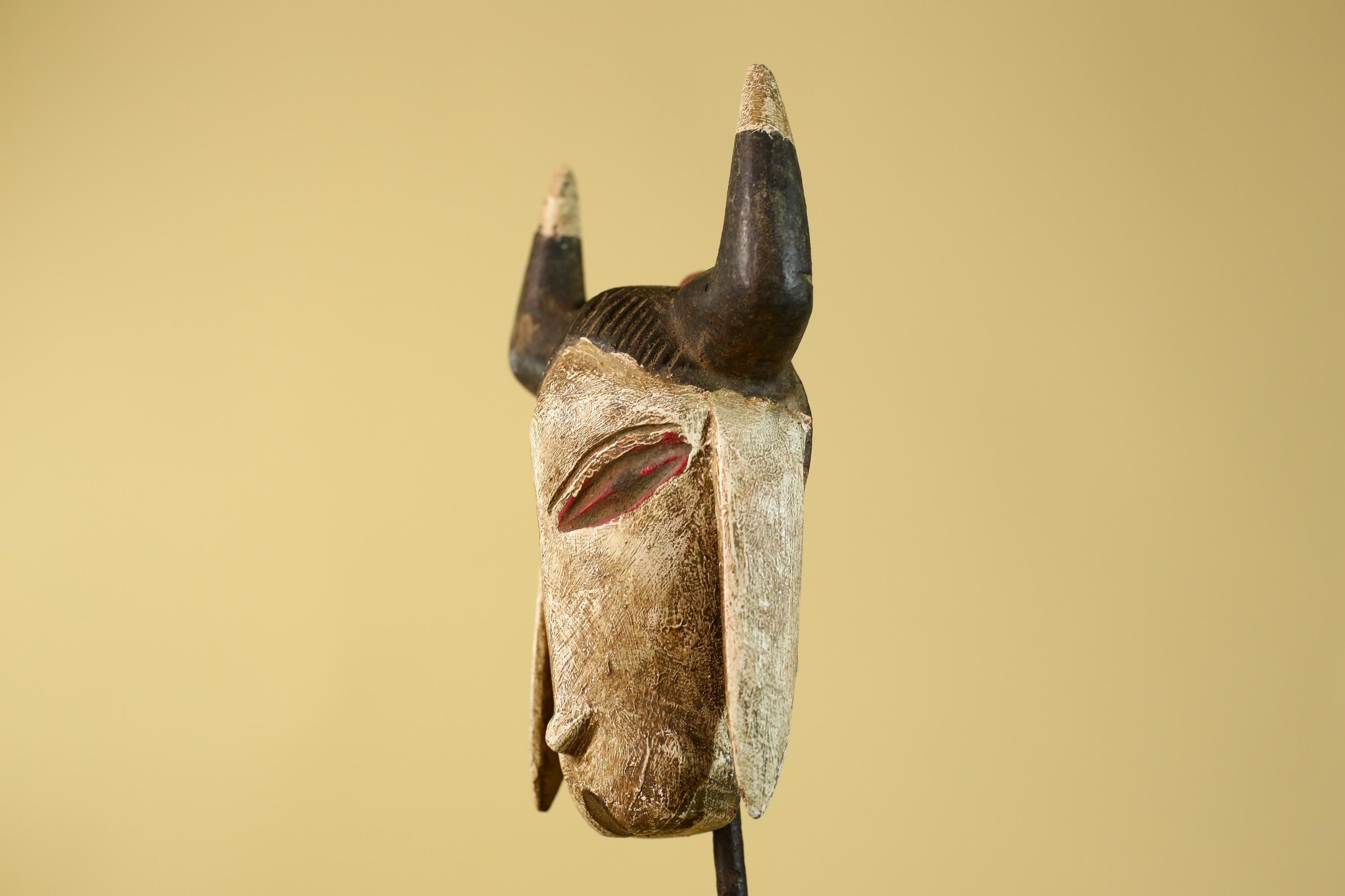 African Horned Senufo Mask-Hand Carved Wood Tribal Art Vintage Wall Decor-G6193