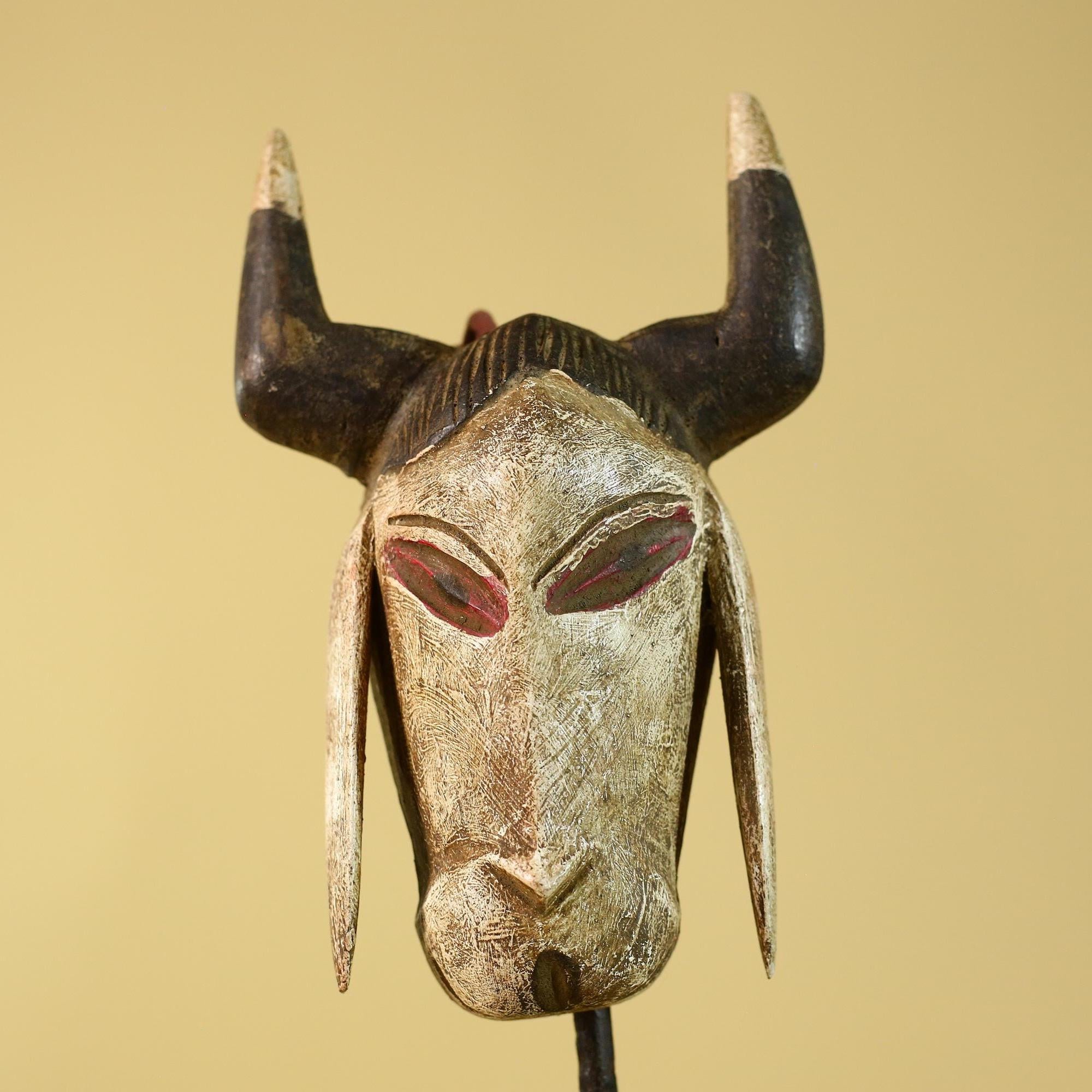 African Horned Senufo Mask-Hand Carved Wood Tribal Art Vintage Wall Decor-G6193