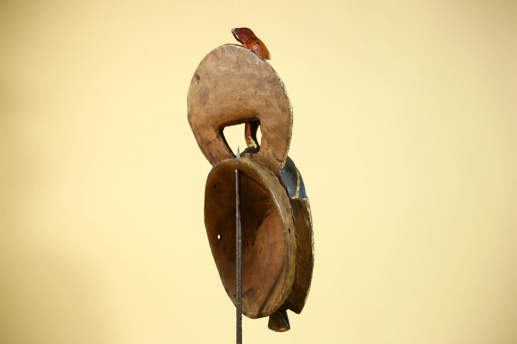 Handmade African Blue Guro Mask Bird Crest Carved Wood Tribal Wall Decor-G6089