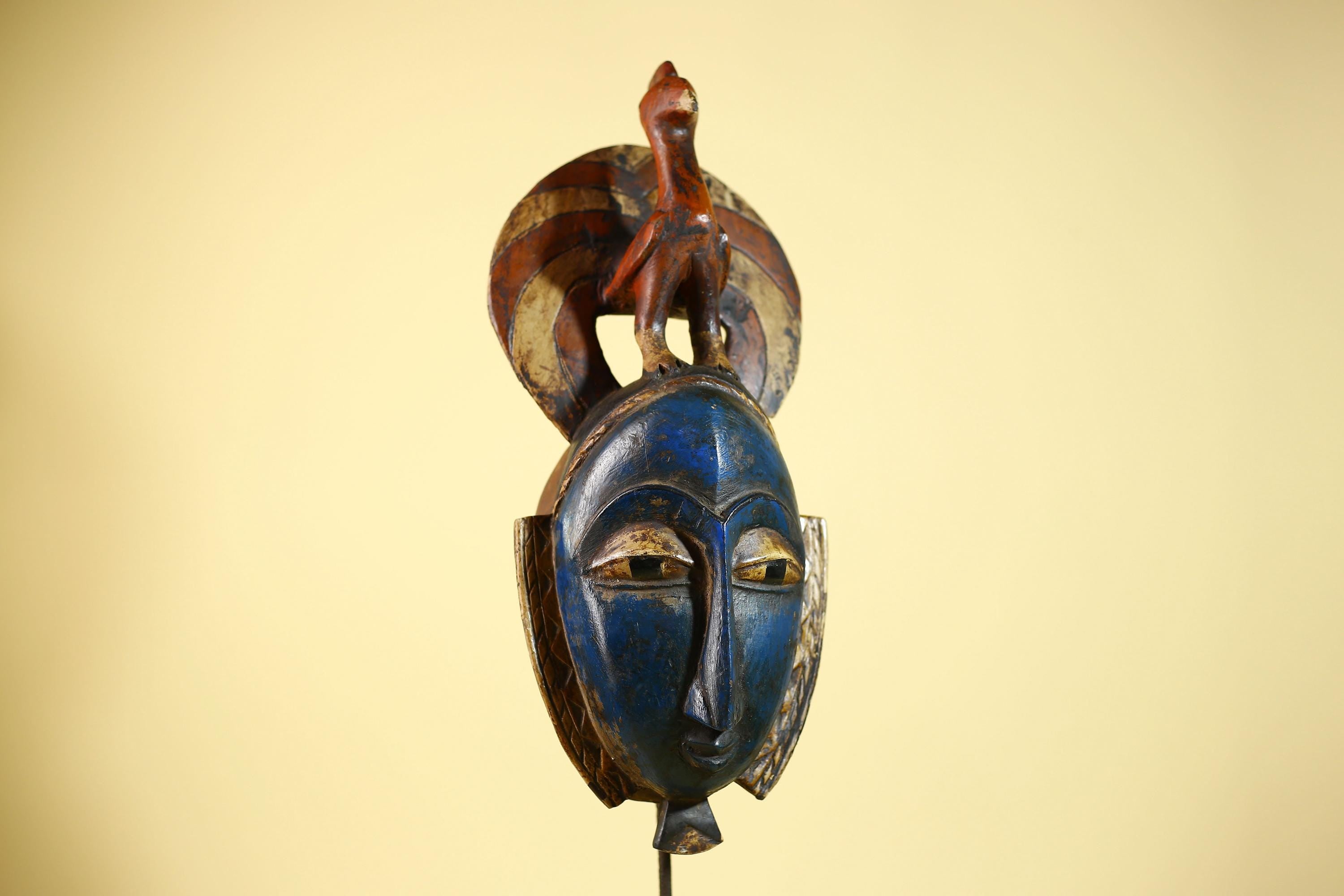 Handmade African Blue Guro Mask Bird Crest Carved Wood Tribal Wall Decor-G6089