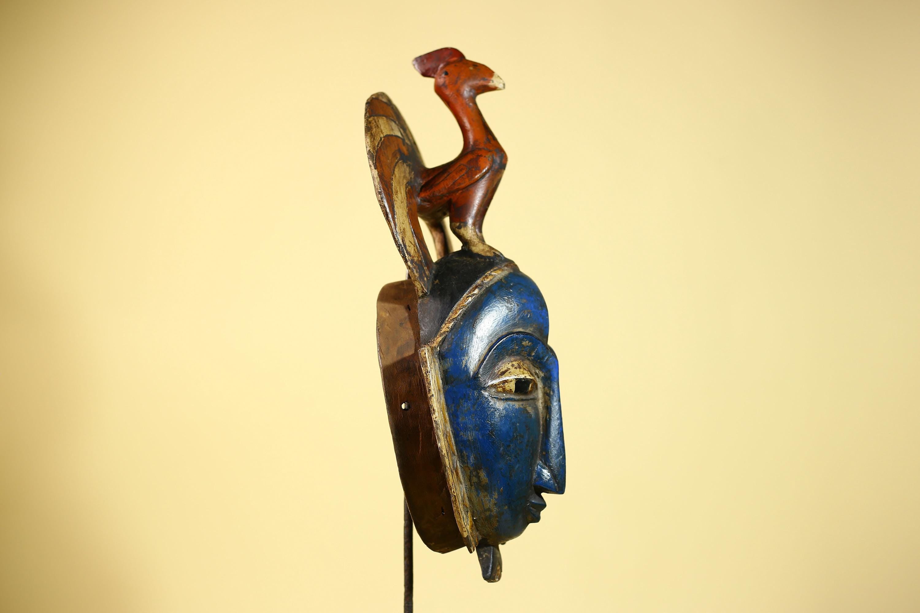 Handmade African Blue Guro Mask Bird Crest Carved Wood Tribal Wall Decor-G6089