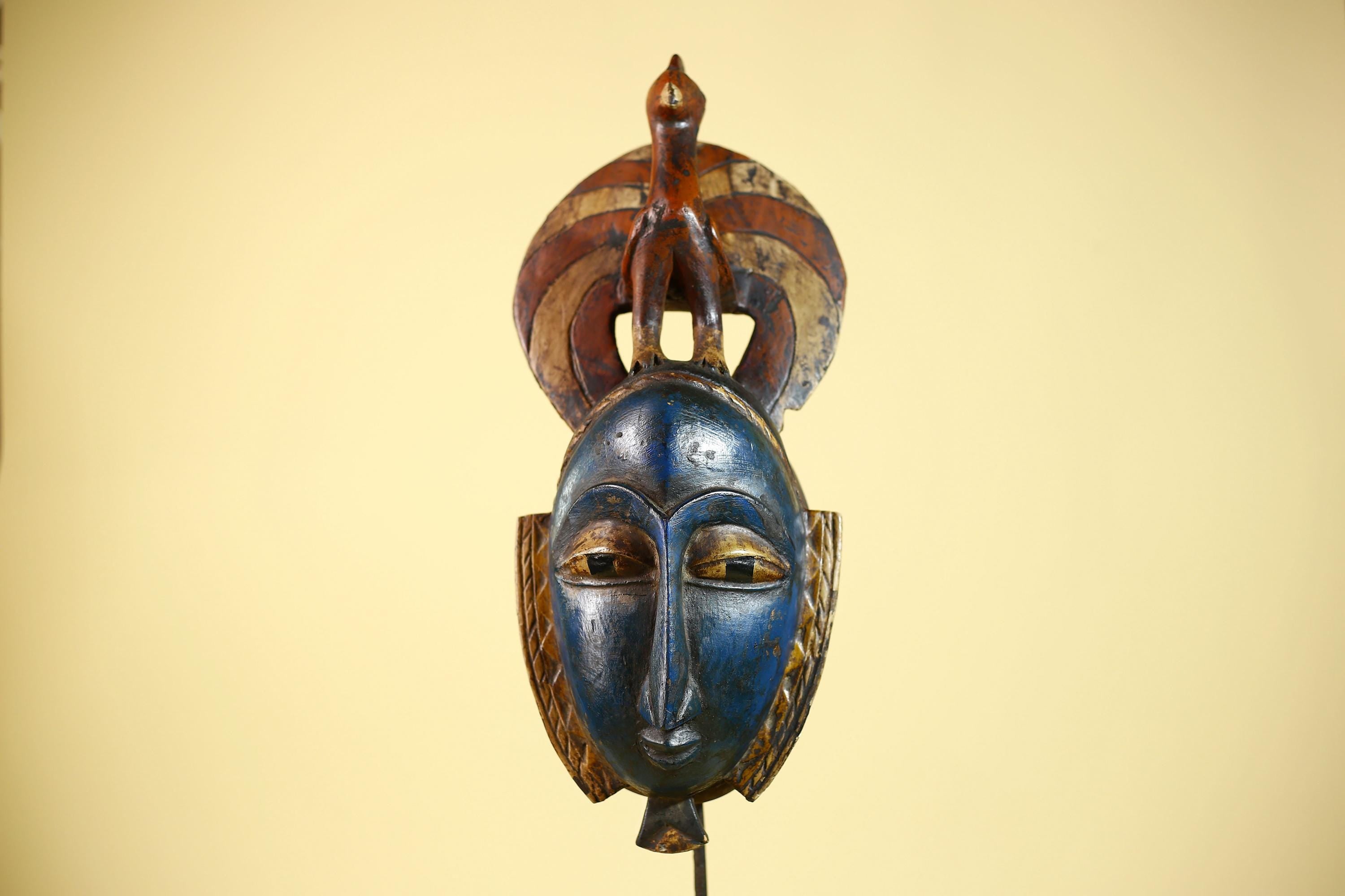 Handmade African Blue Guro Mask Bird Crest Carved Wood Tribal Wall Decor-G6089