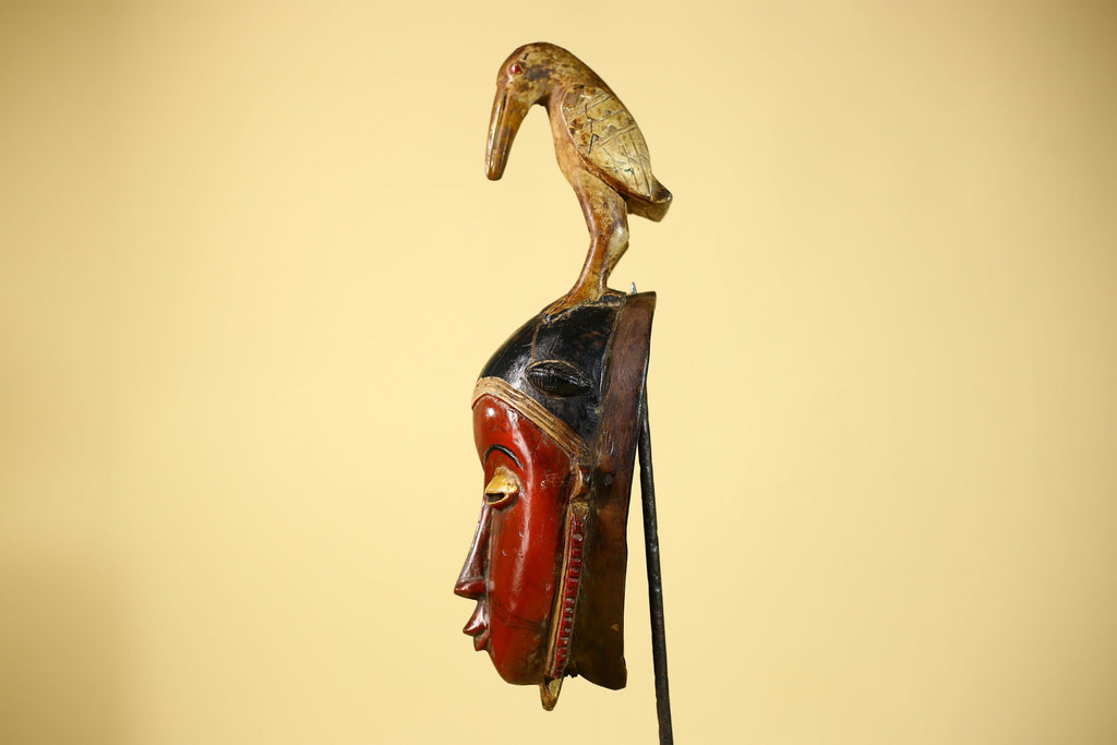 Wooden African Mask Guro Tribal Wood Carving Vintage Handmade Wall Art-G6091