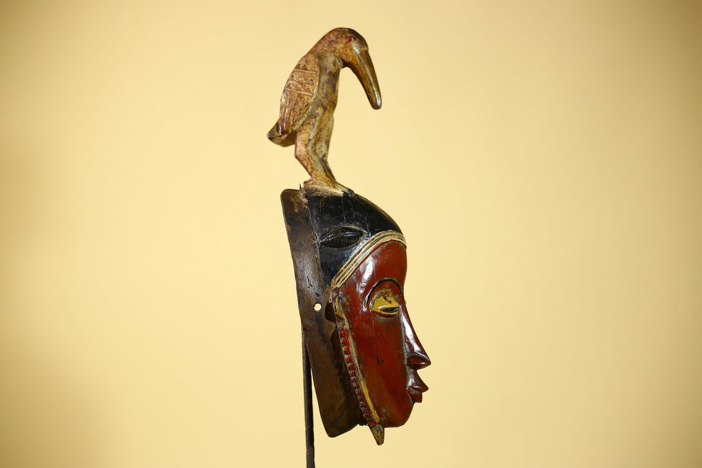 Wooden African Mask Guro Tribal Wood Carving Vintage Handmade Wall Art-G6091