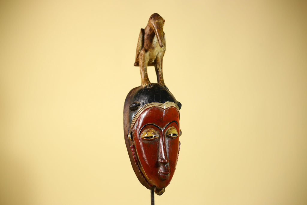 Wooden African Mask Guro Tribal Wood Carving Vintage Handmade Wall Art-G6091