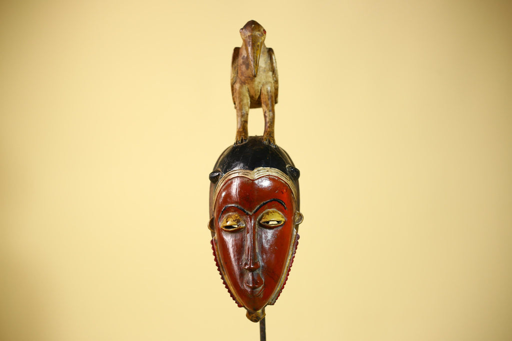 Wooden African Mask Guro Tribal Wood Carving Vintage Handmade Wall Art-G6091