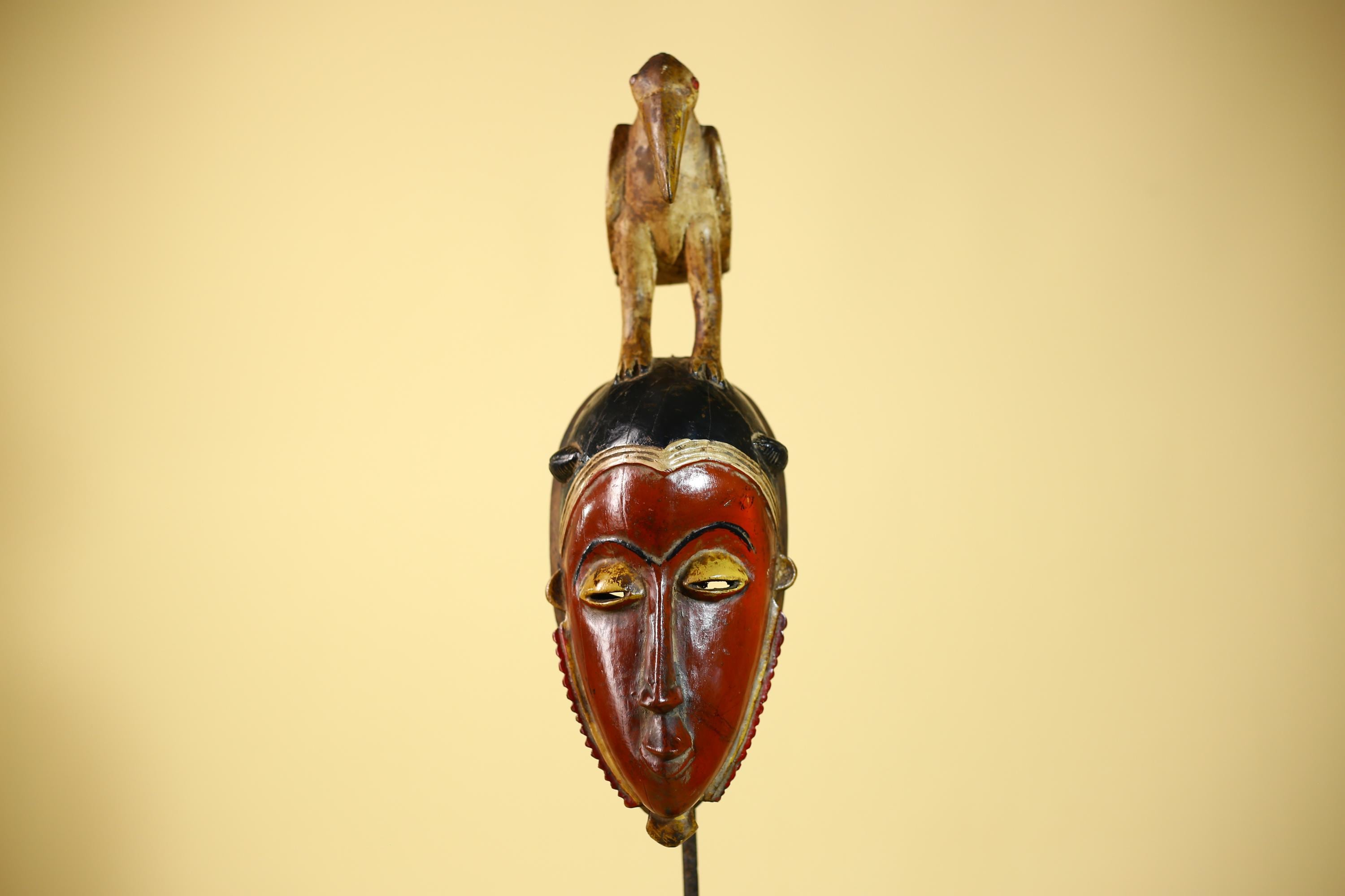 Wooden African Mask Guro Tribal Wood Carving Vintage Handmade Wall Art-G6091