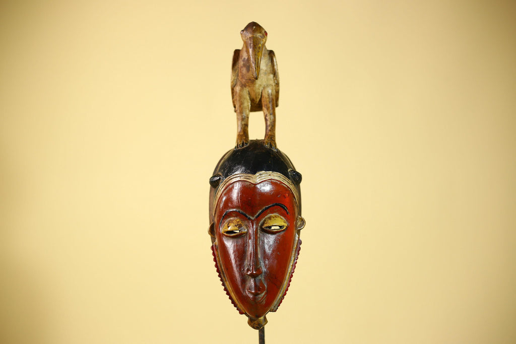 Wooden African Mask Guro Tribal Wood Carving Vintage Handmade Wall Art-G6091