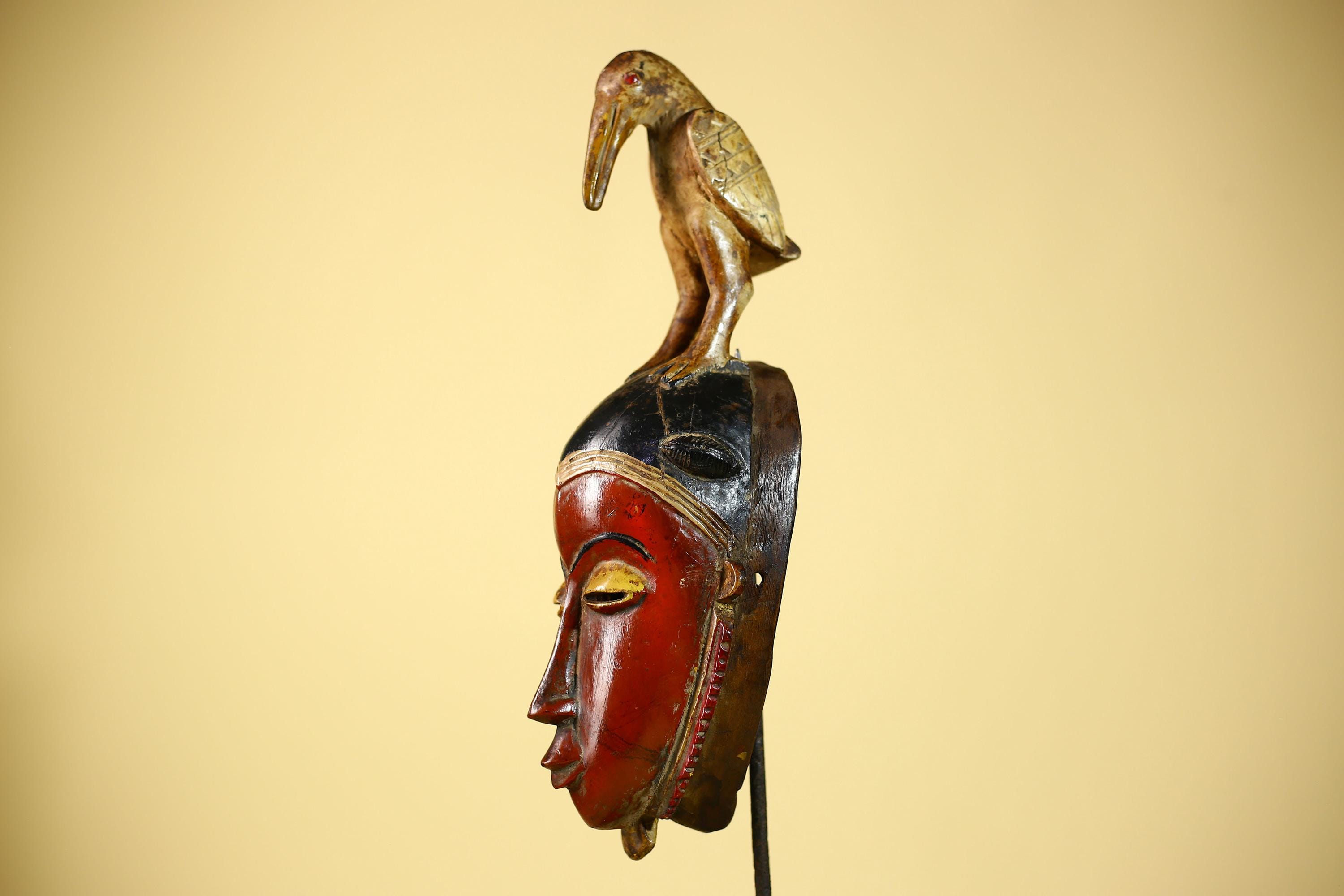 Wooden African Mask Guro Tribal Wood Carving Vintage Handmade Wall Art-G6091