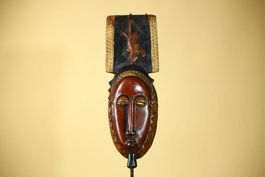 Wooden African Mask Baule Tribal Art Vintage Carved African Wall Art-G6098