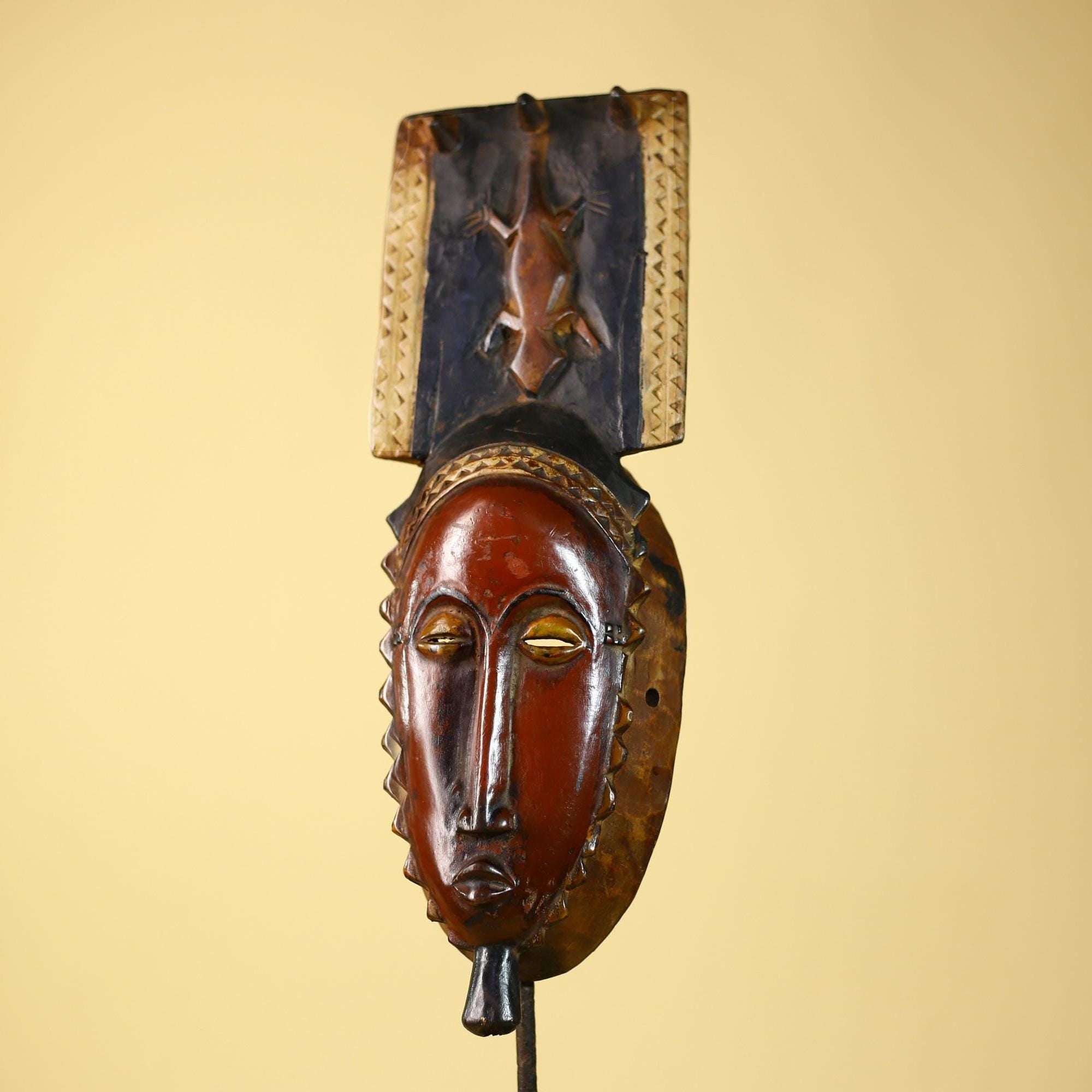 Wooden African Mask Baule Tribal Art Vintage Carved African Wall Art-G6098